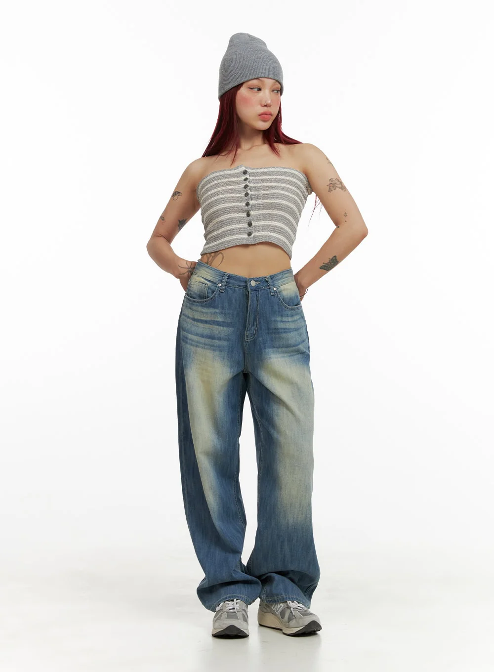 Stripe Buttoned Tube Top CY429 - Image 2