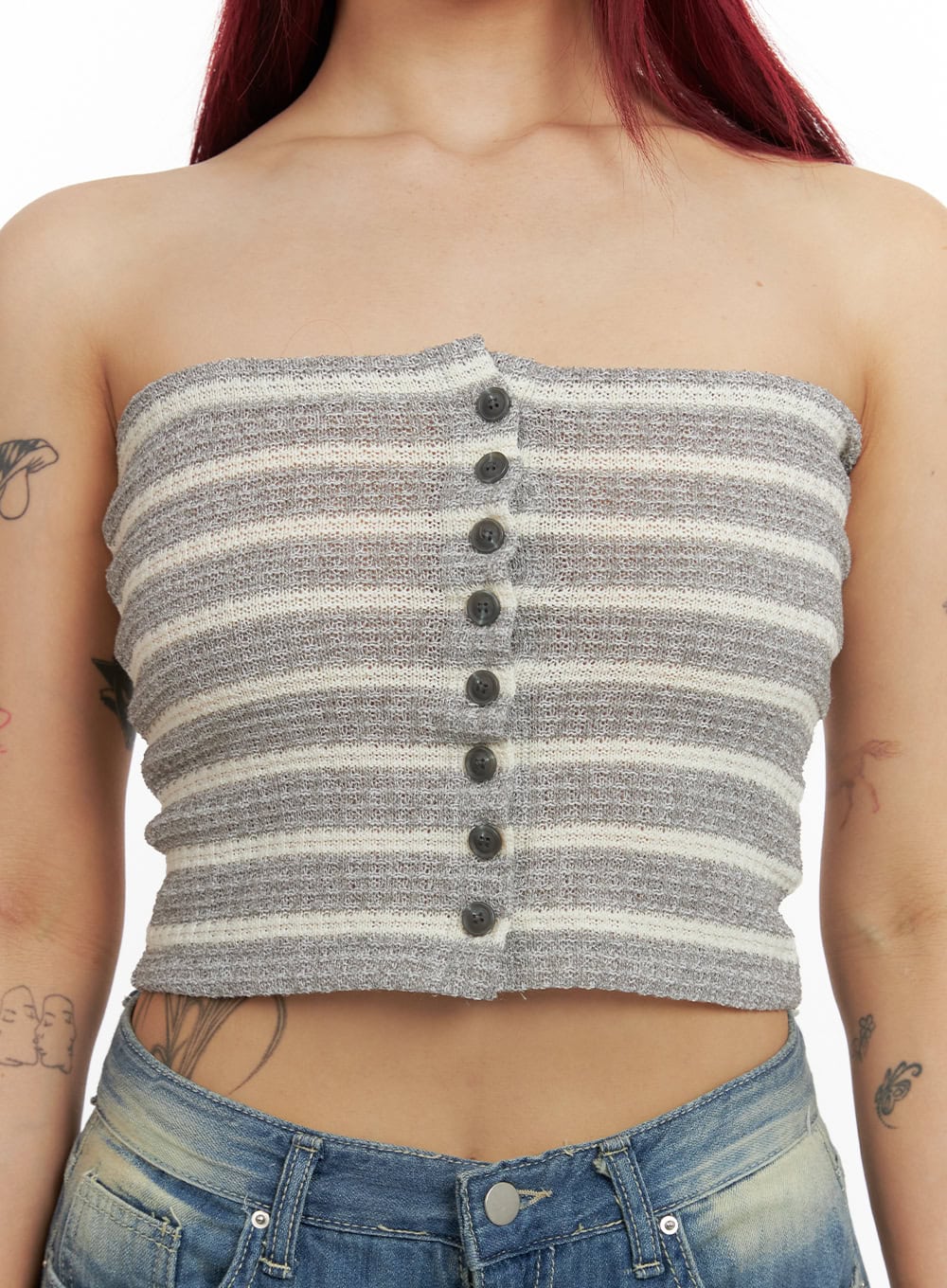 Stripe Buttoned Tube Top CY429 - Image 3