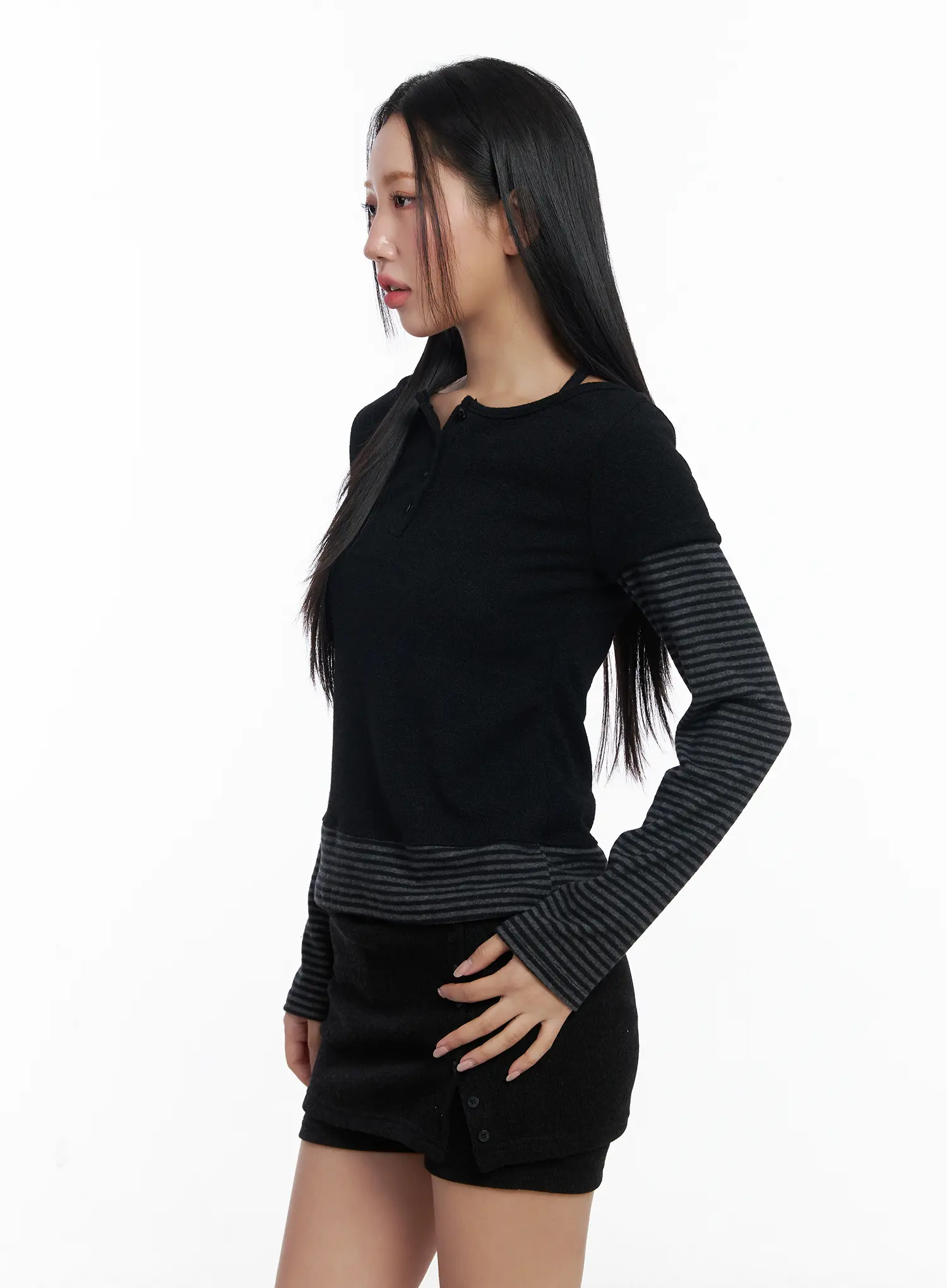 Stripe Contrast Layered Long Sleeve Top CJ514 - Image 5