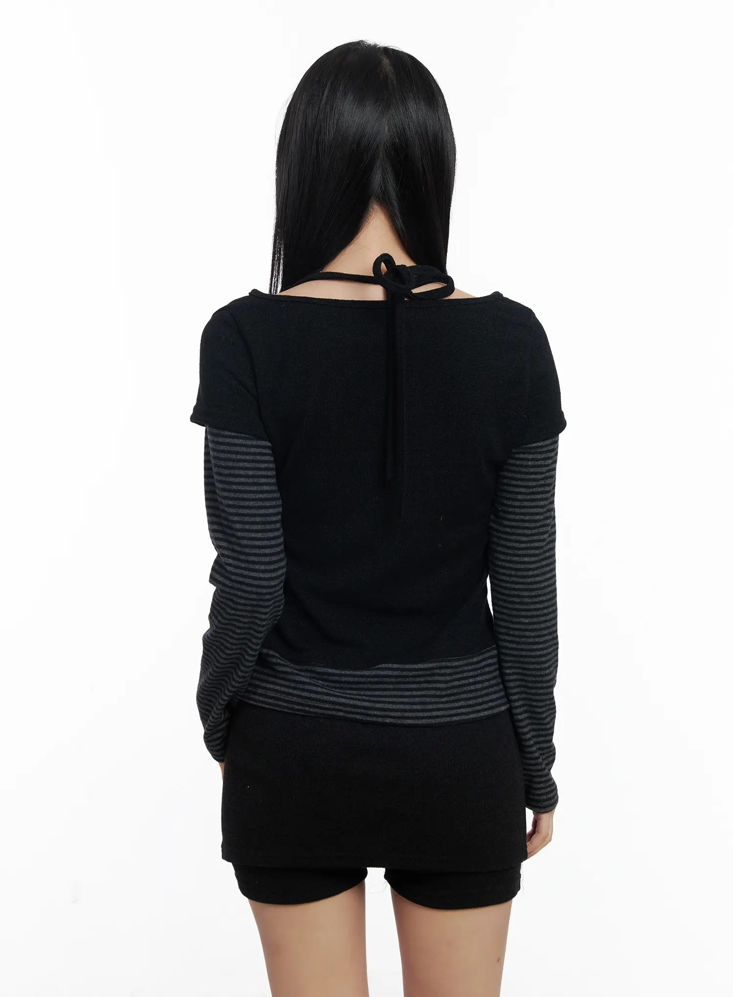 Stripe Contrast Layered Long Sleeve Top CJ514 - Image 8