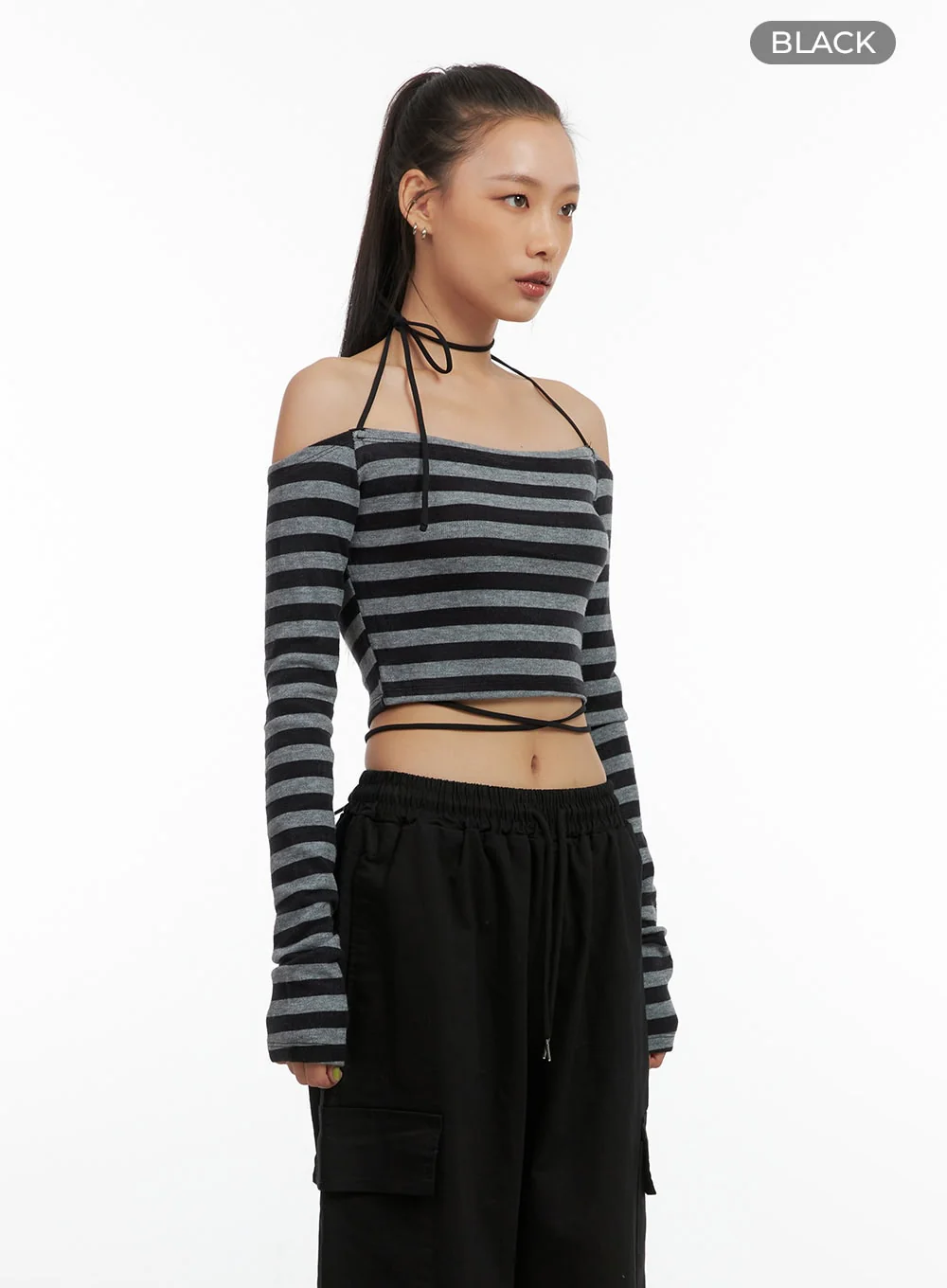 Stripe String Off-Shoulder Crop Top CO424 - Image 10