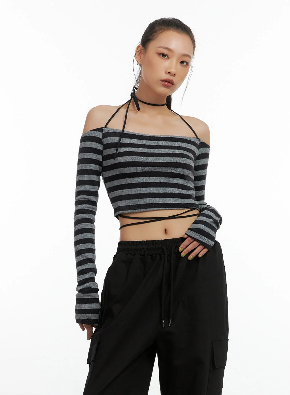 Stripe String Off-Shoulder Crop Top CO424 - Image 6