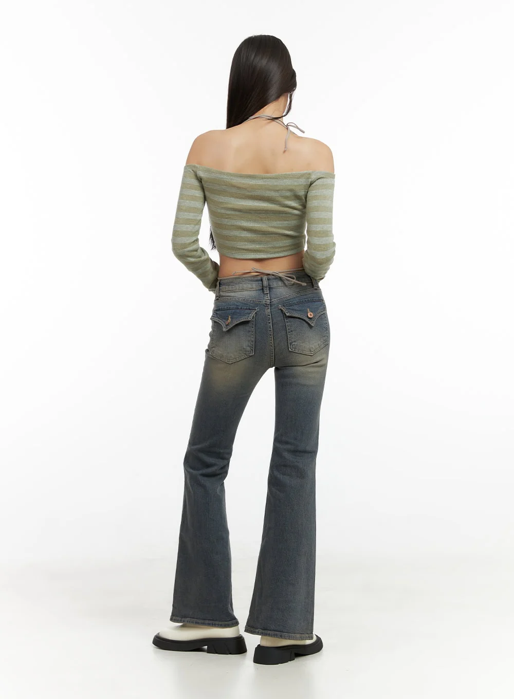 Stripe String Off-Shoulder Crop Top CO424 - Image 8