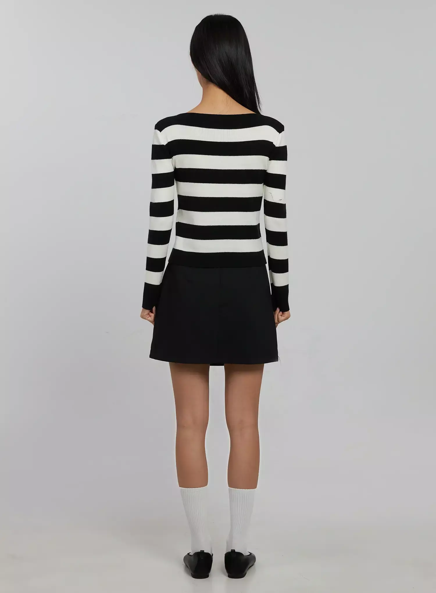 Striped Boat Neck Knit Top IJ508 - Image 9