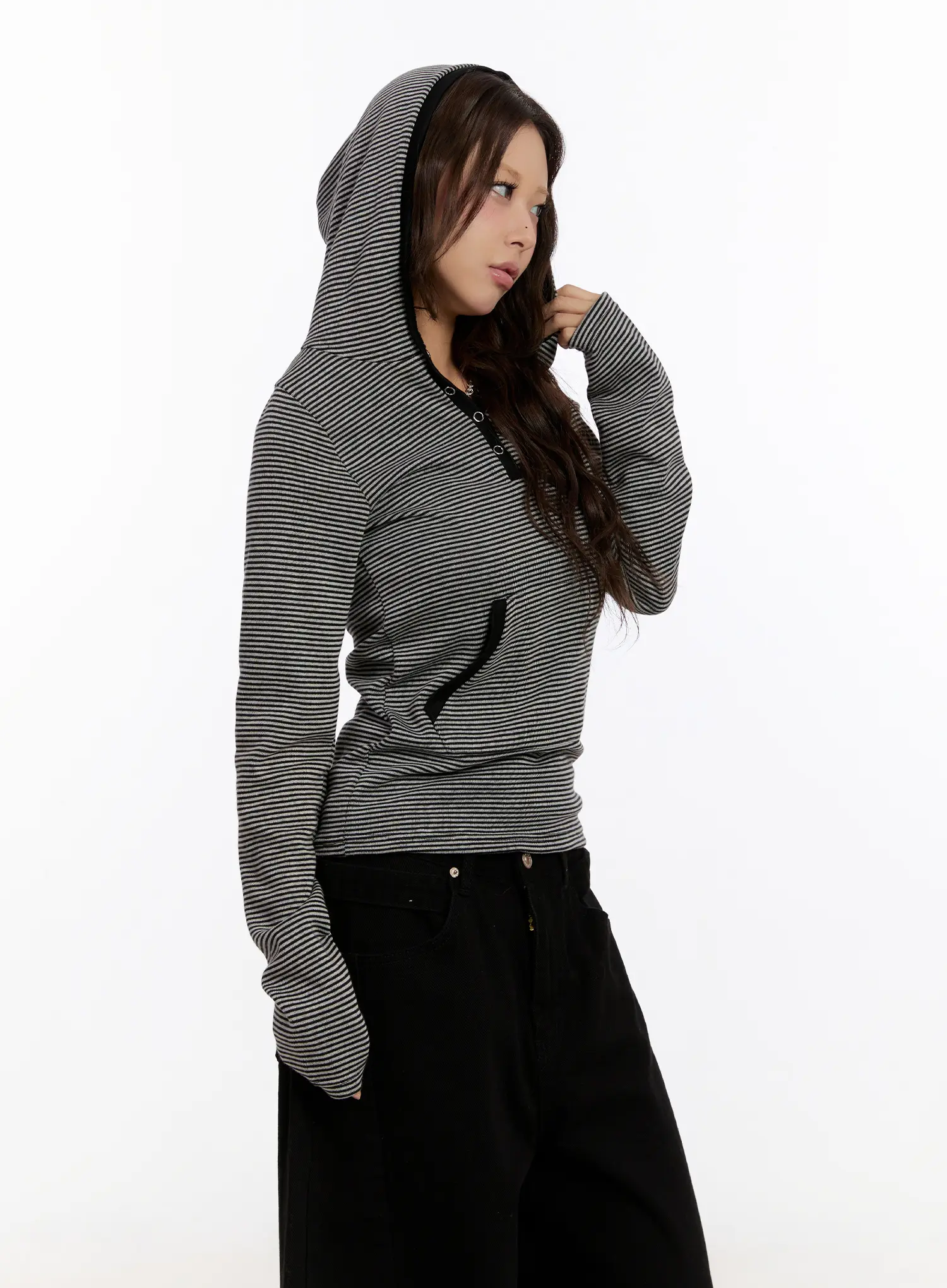 Striped Button Slim Hoodie CN527 - Image 6
