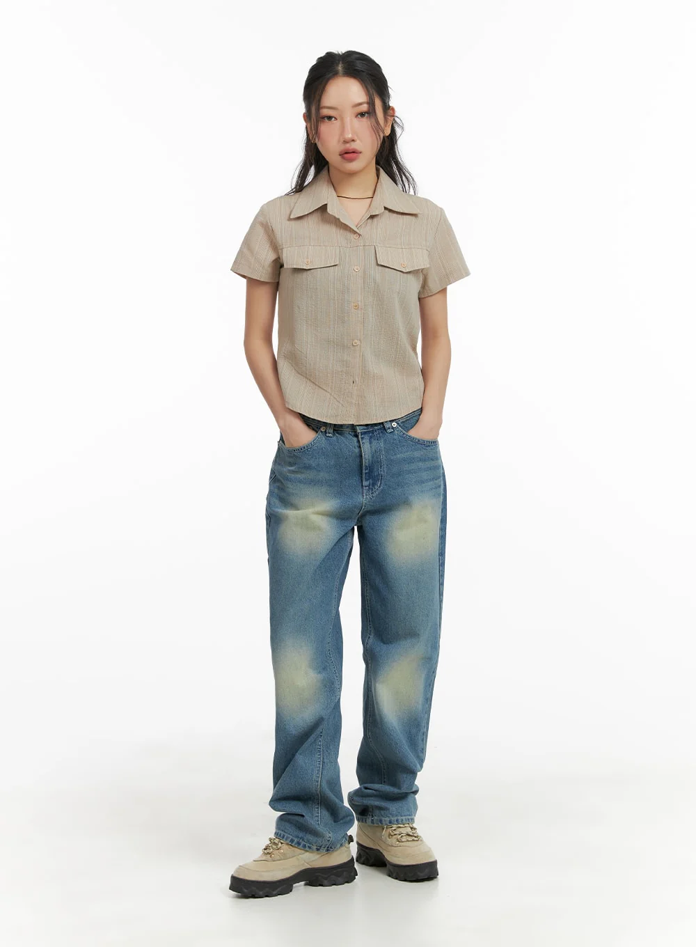 Striped Button-Up Short Sleeve CM425 - Image 2