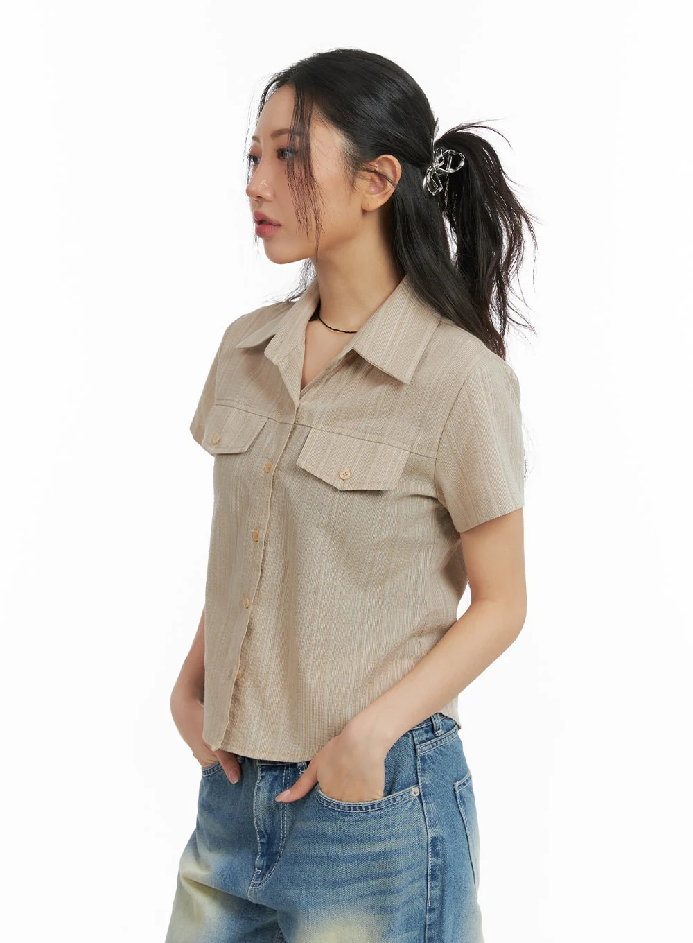 Striped Button-Up Short Sleeve CM425 - Image 4