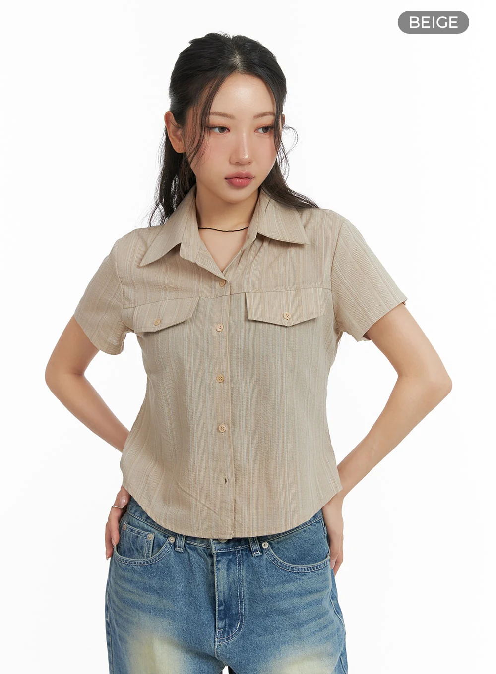 Striped Button-Up Short Sleeve CM425 - Image 7