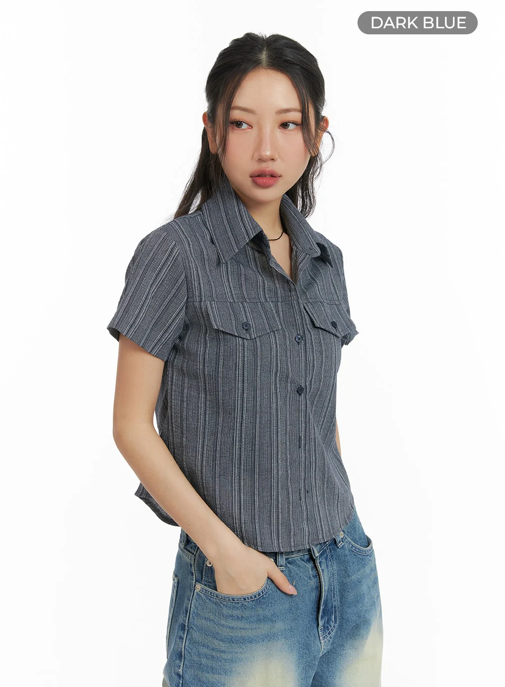 Striped Button-Up Short Sleeve CM425 - Image 9