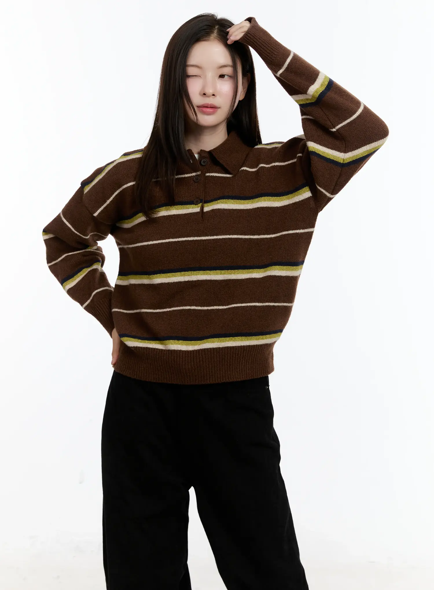Striped Collar Knit Top ID511 - Image 2