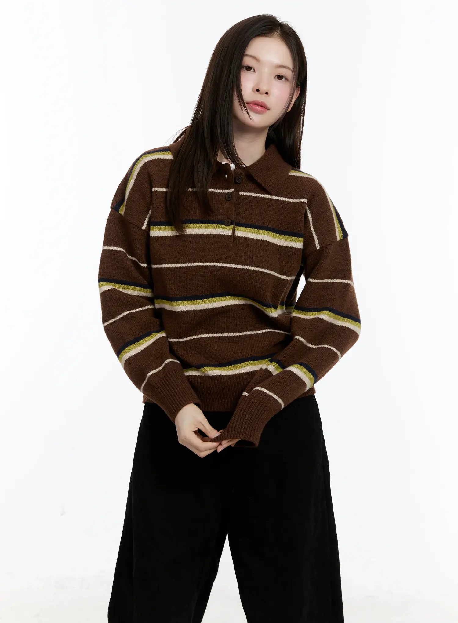 Striped Collar Knit Top ID511 - Image 8