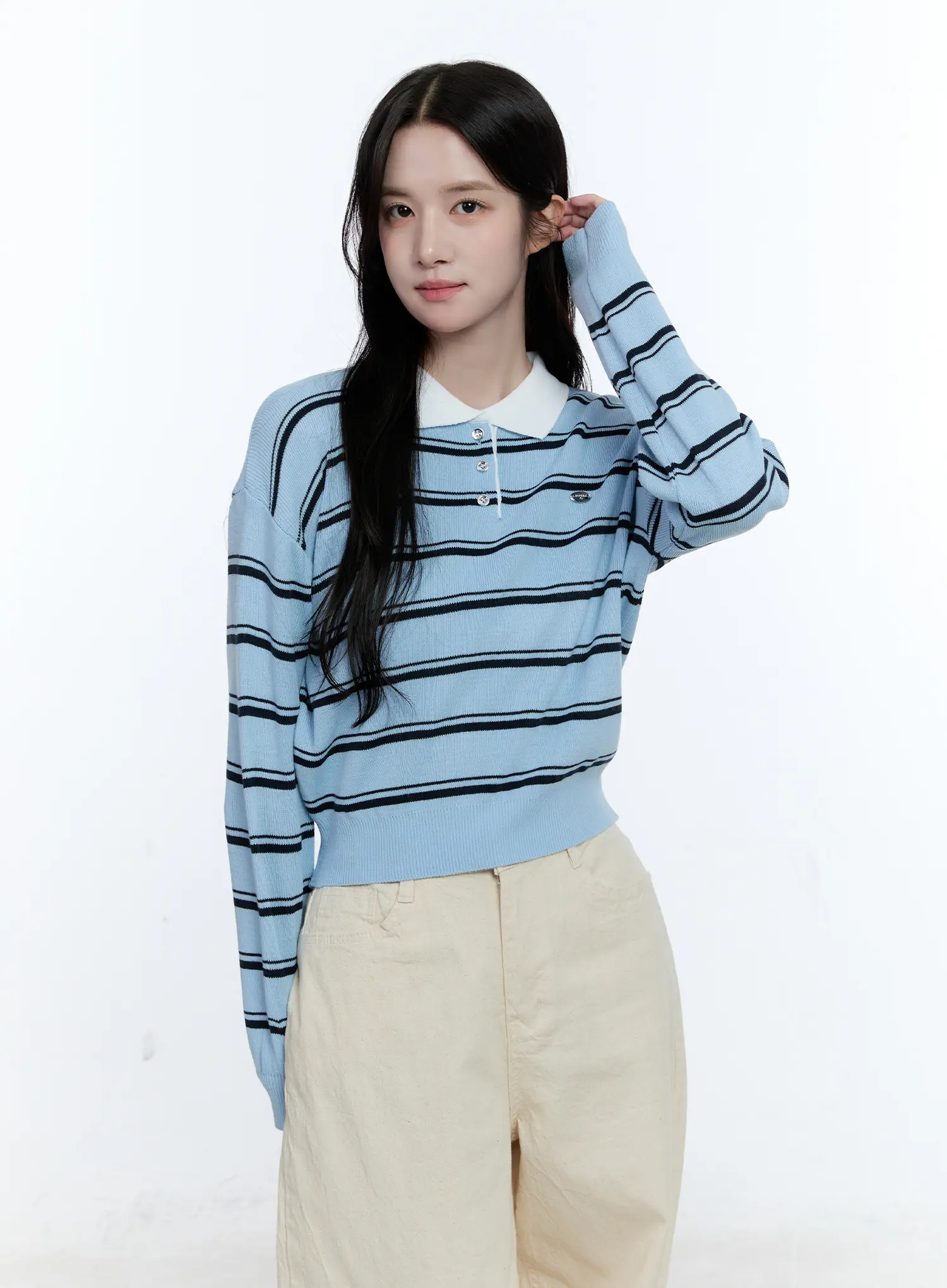 Striped Collared Long Sleeve Top CG513 - Image 9