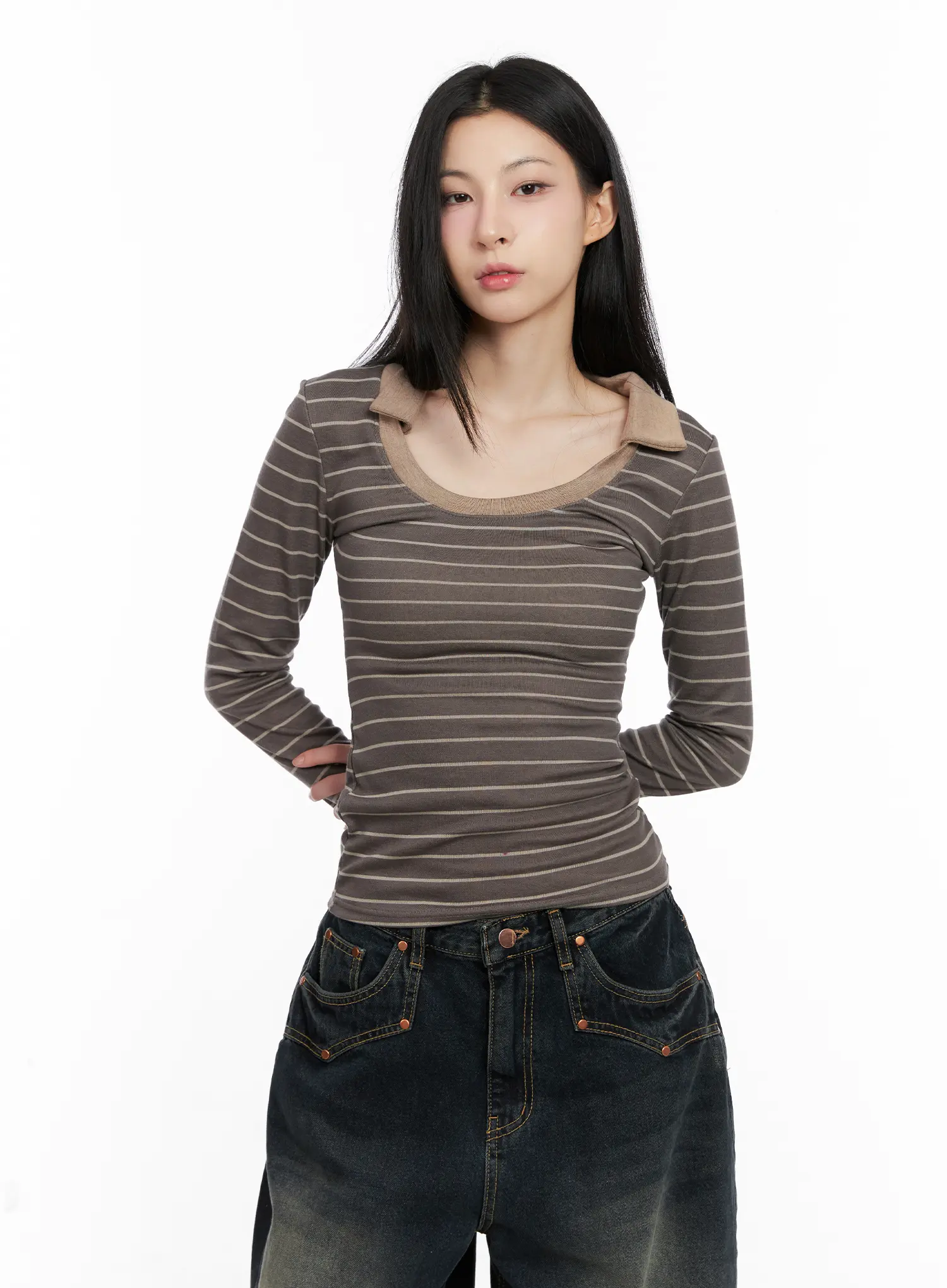 Striped Contrast Long-Sleeve Top CS504 - Image 2