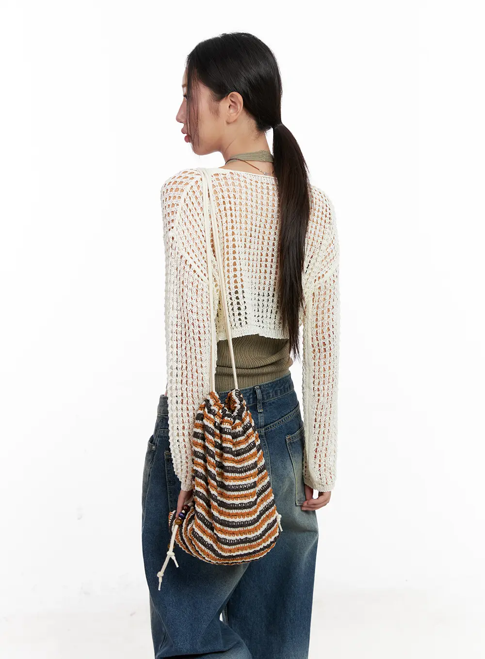 Striped Drawstring Knit Backpack CL522 - Image 2