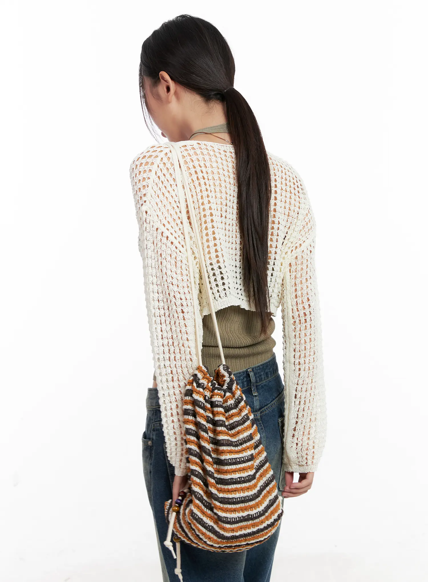 Striped Drawstring Knit Backpack CL522 - Image 6