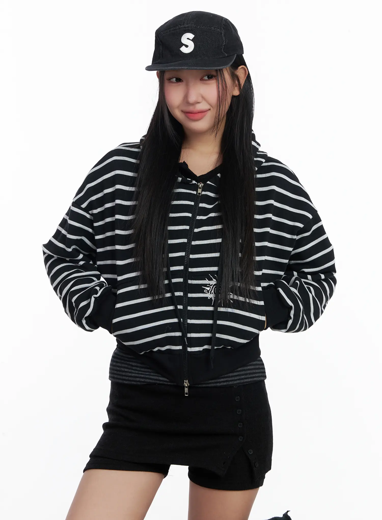 Striped Embroidered Cropped Hoodie CJ514
