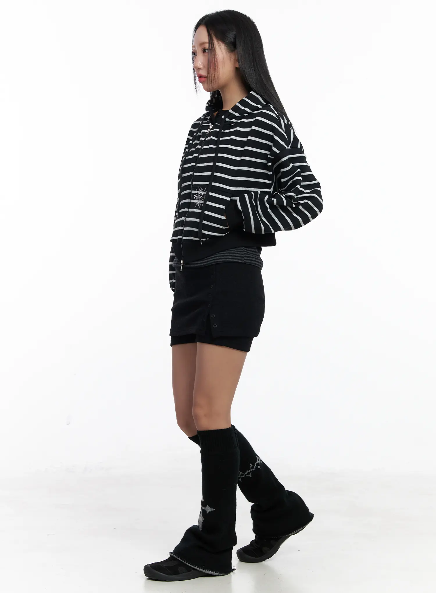 Striped Embroidered Cropped Hoodie CJ514 - Image 8