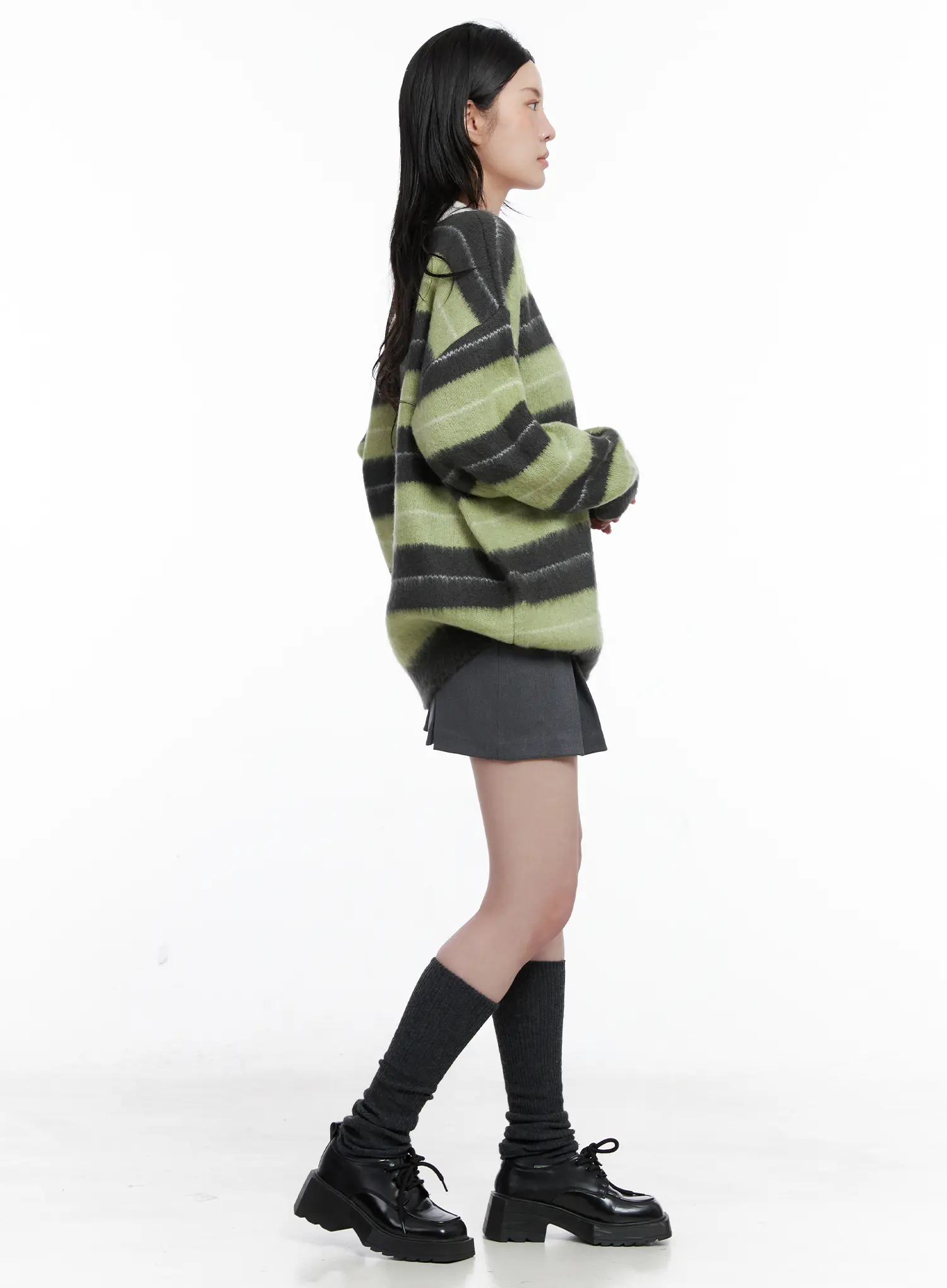 Striped Fuzzy Collared Knit Sweater CS529 - Image 6