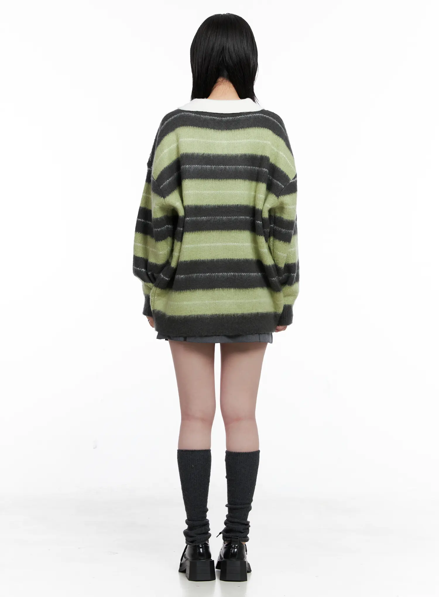 Striped Fuzzy Collared Knit Sweater CS529 - Image 7