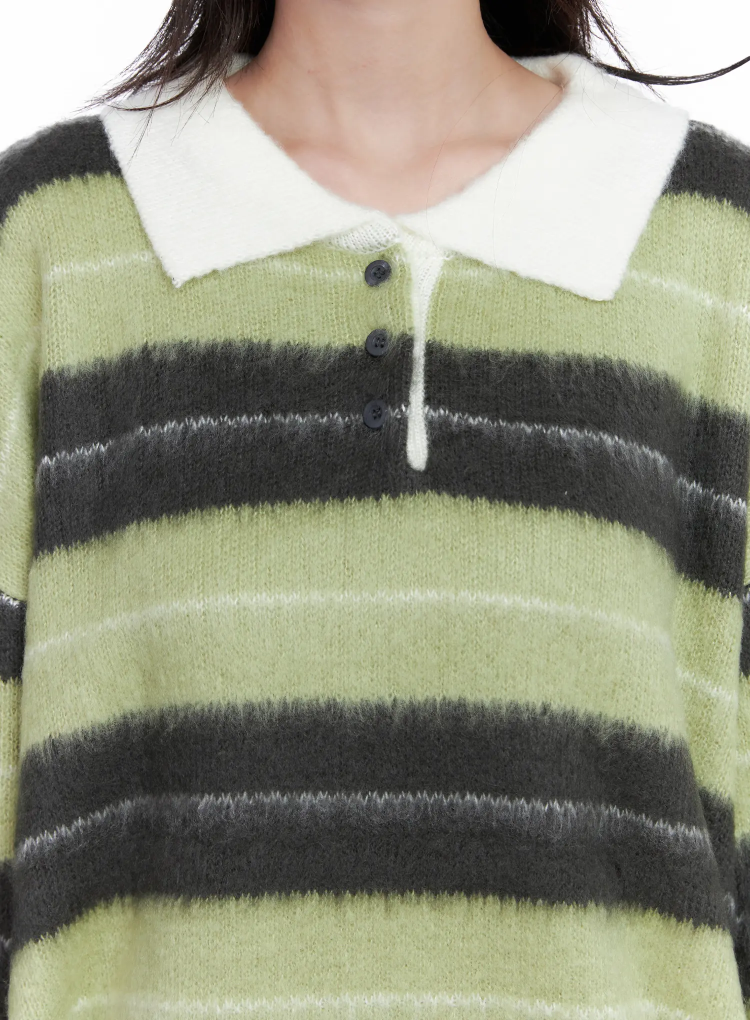 Striped Fuzzy Collared Knit Sweater CS529 - Image 8