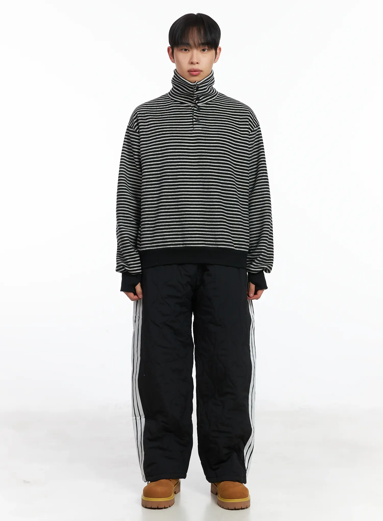 Striped High Neck Fleece Tee ID515 - Image 3