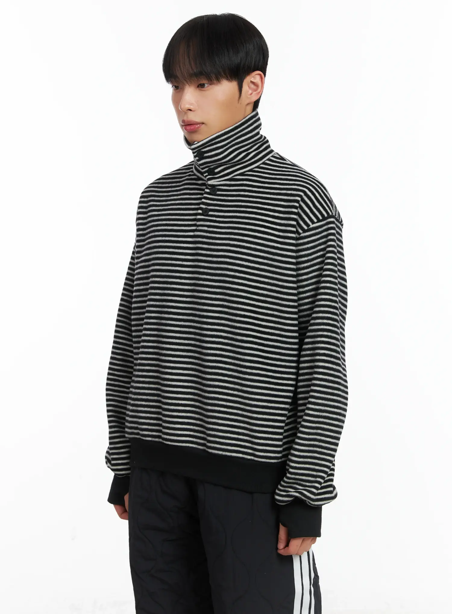 Striped High Neck Fleece Tee ID515 - Image 4