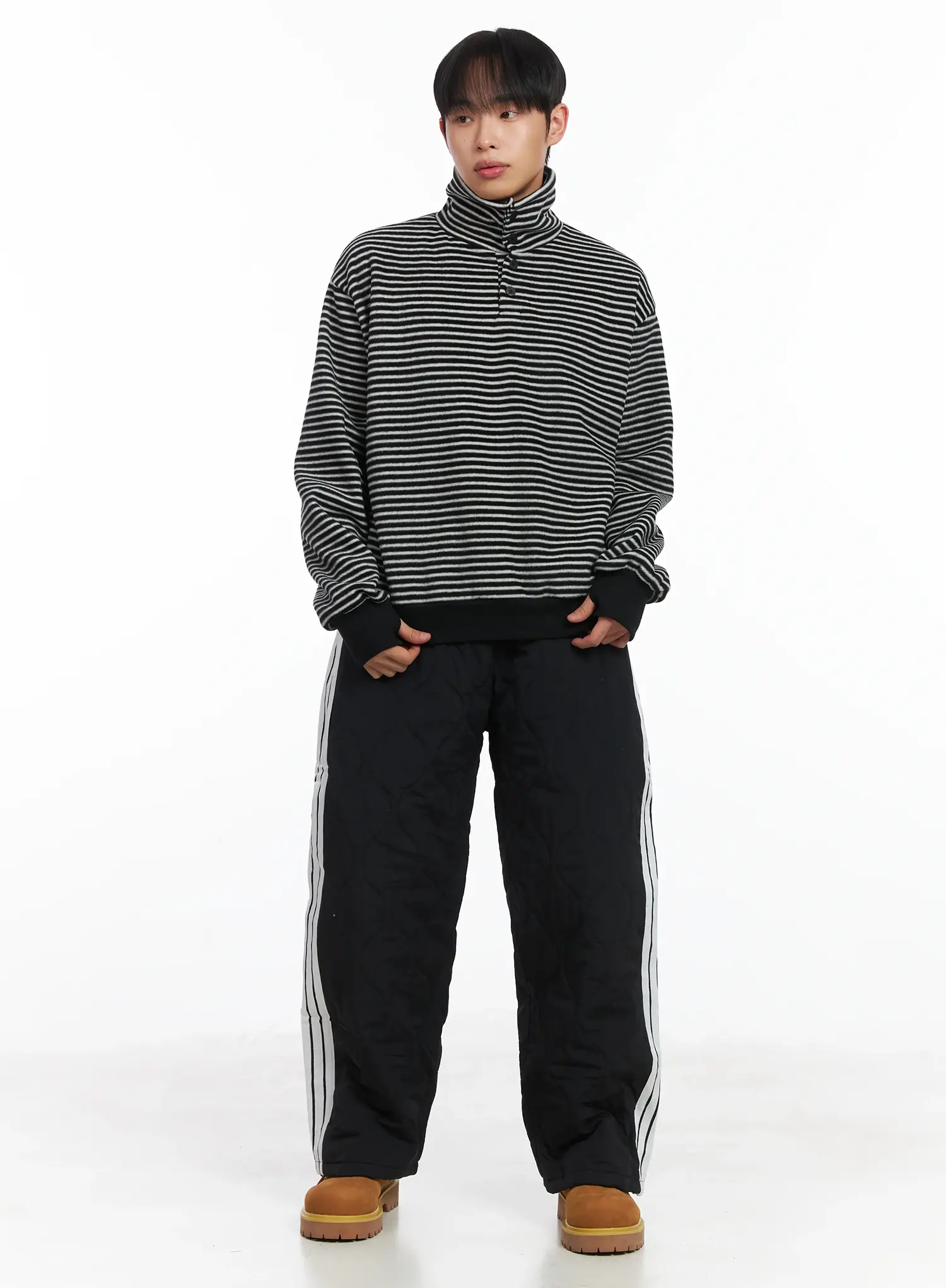 Striped High Neck Fleece Tee ID515 - Image 8