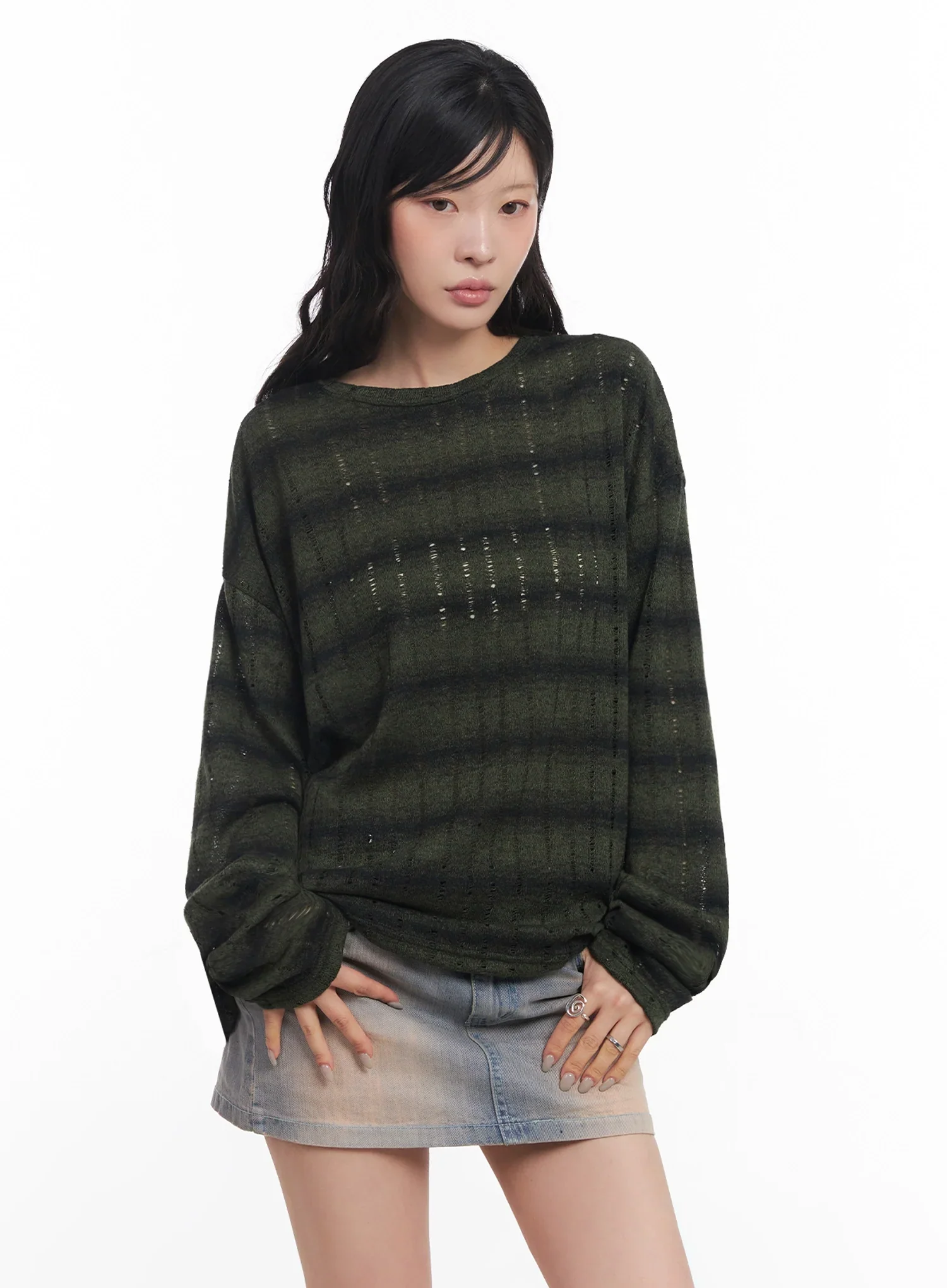 Striped Knit Long-Sleeve Pullover IC503 - Image 3