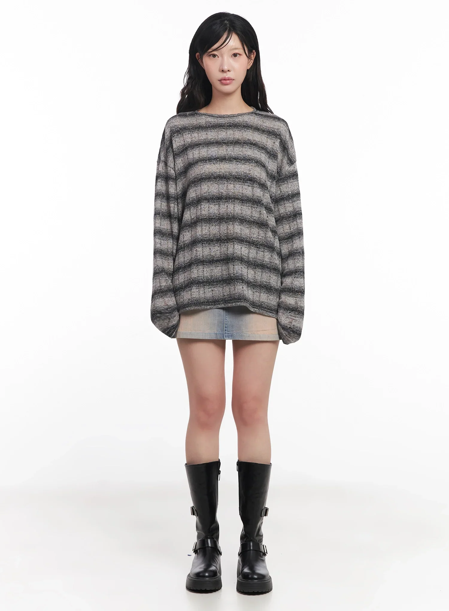 Striped Knit Long-Sleeve Pullover IC503 - Image 6