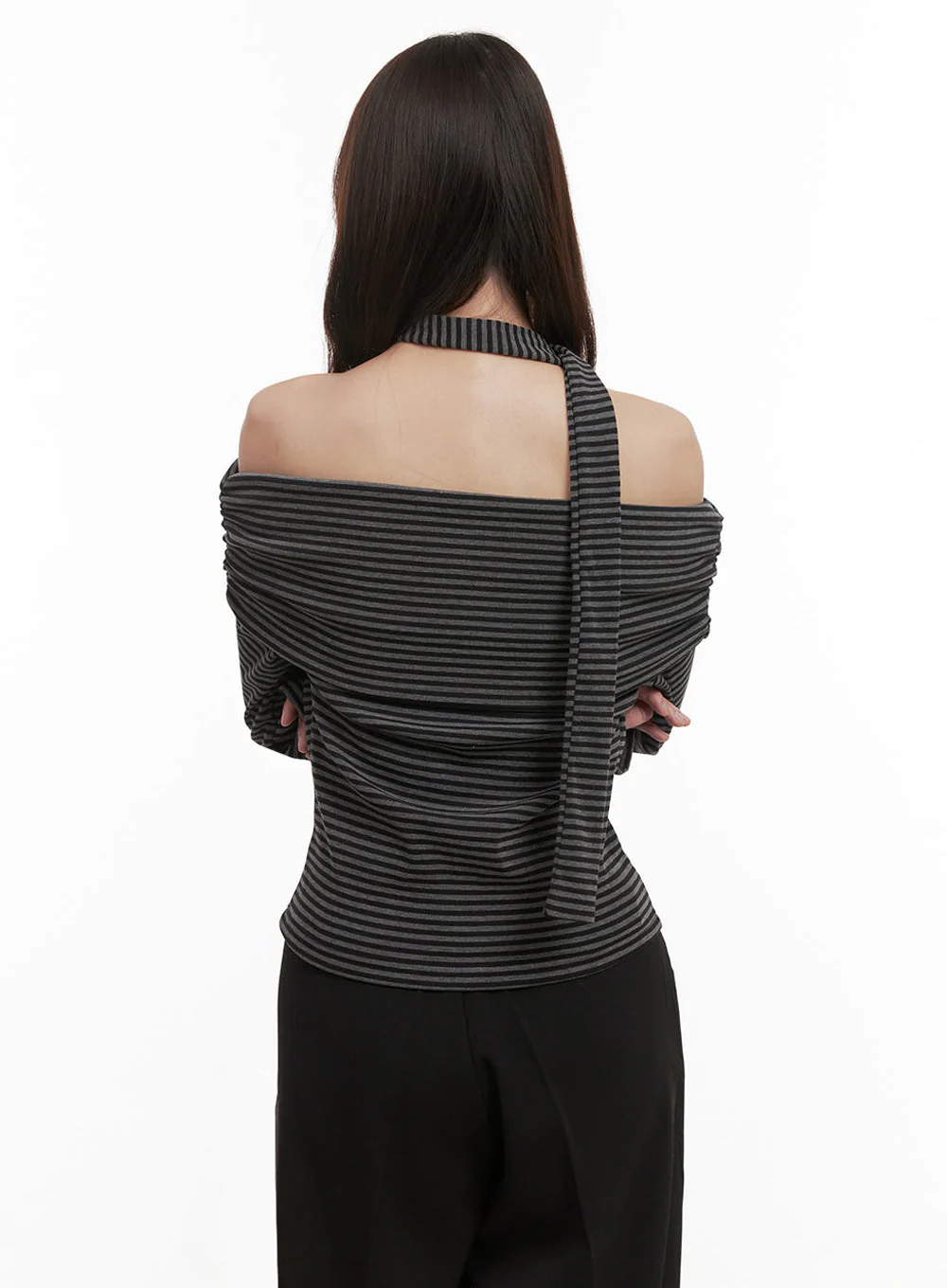 Striped Off-Shoulder Long-Sleeve Top IJ510 - Image 6