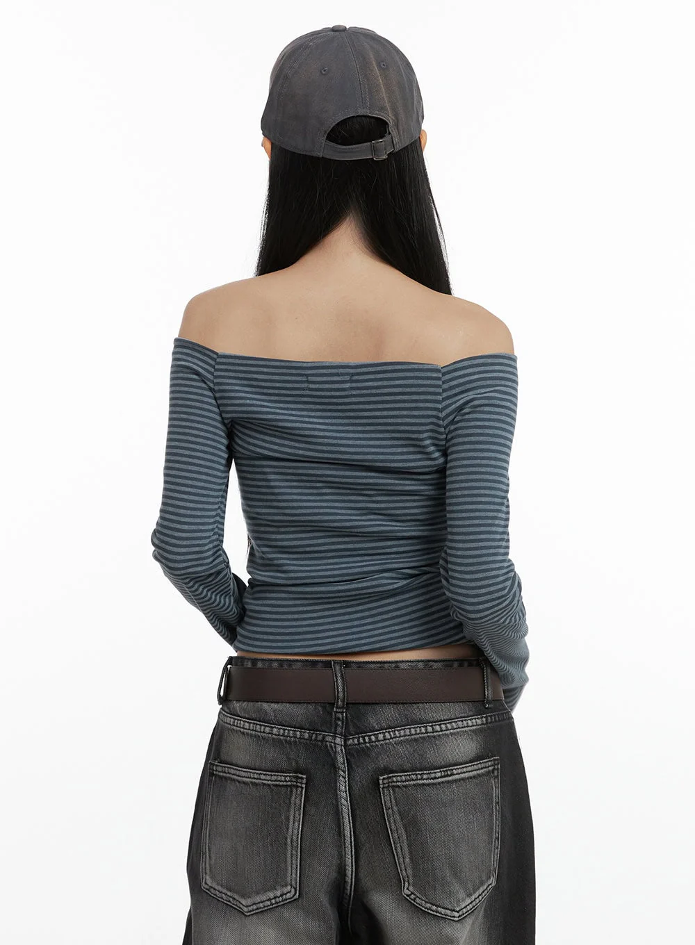 Striped Off-Shoulder Long Sleeve Top OO401 - Image 7