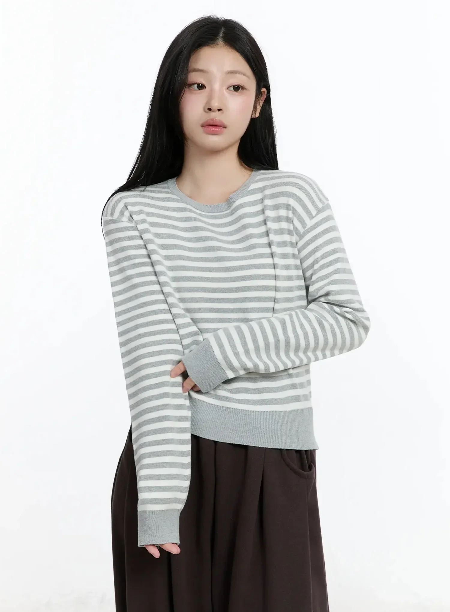 Striped Round Neck Knit Top IM519 - Image 2