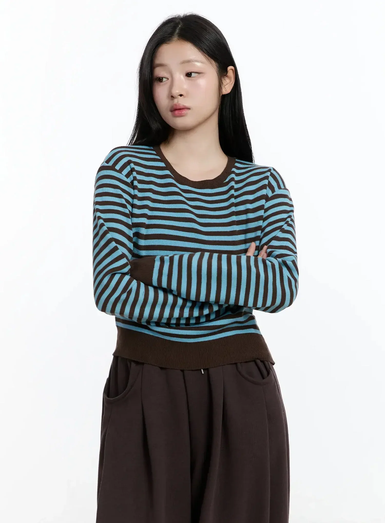 Striped Round Neck Knit Top IM519 - Image 3