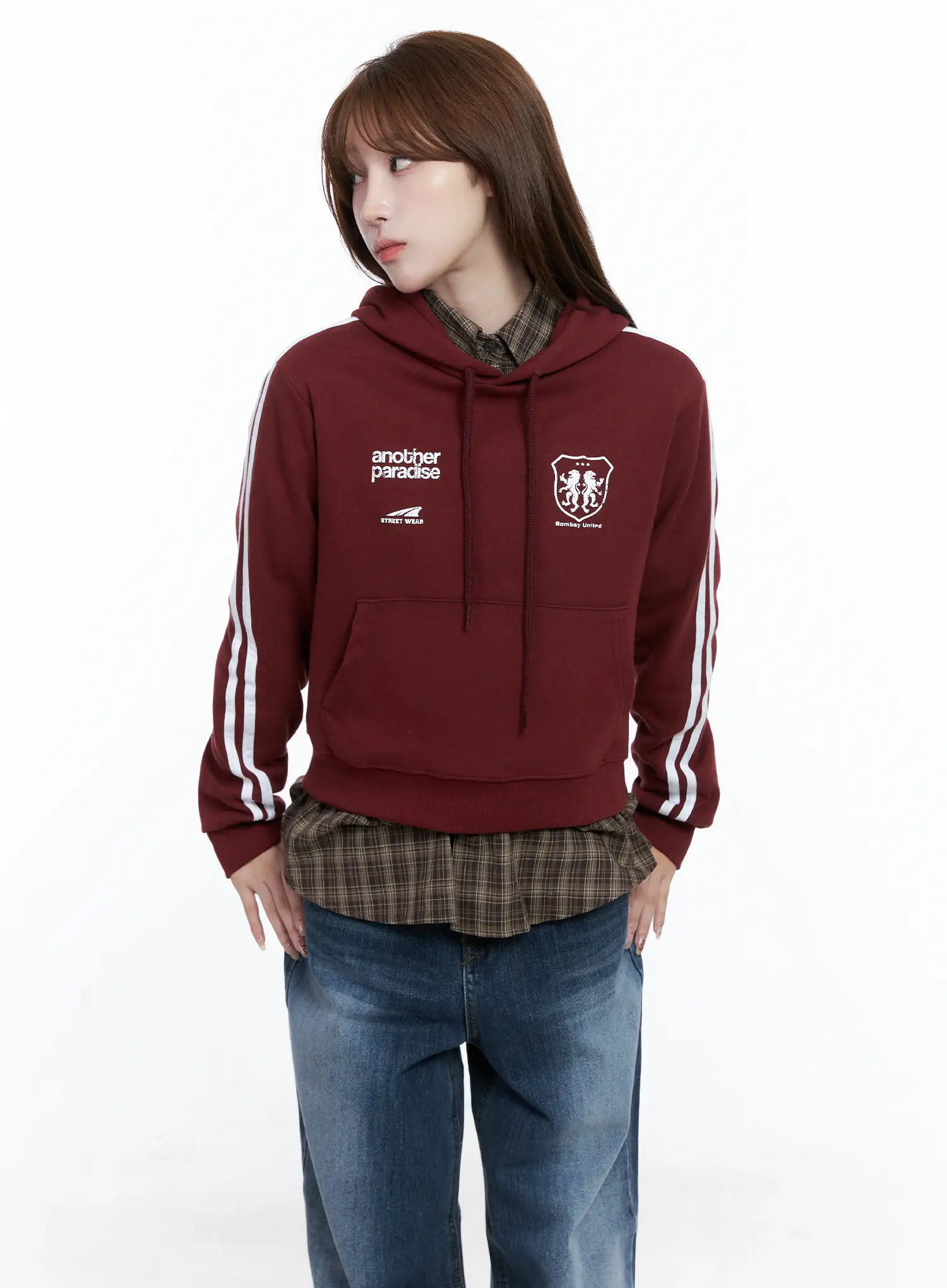 Striped Sleeve Crop Hoodie CS501 - Image 7