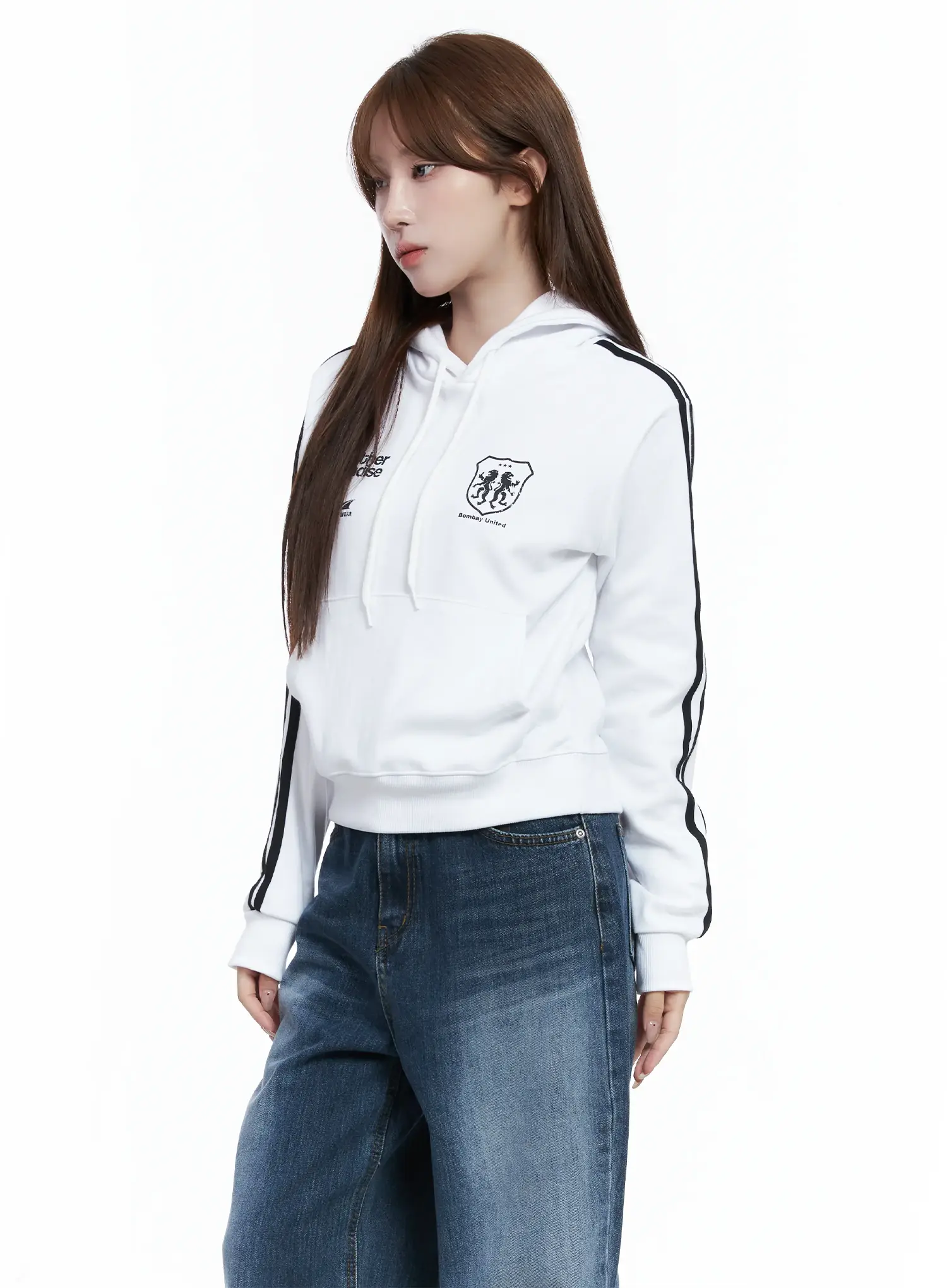 Striped Sleeve Crop Hoodie CS501 - Image 8