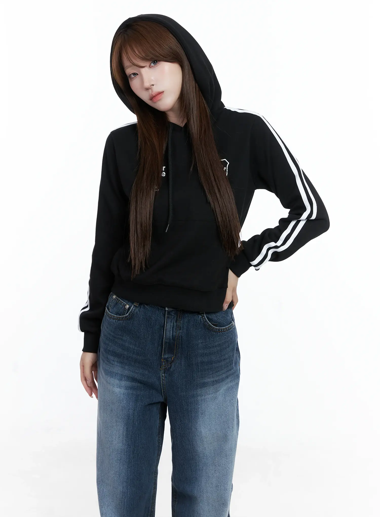 Striped Sleeve Crop Hoodie CS501 - Image 9