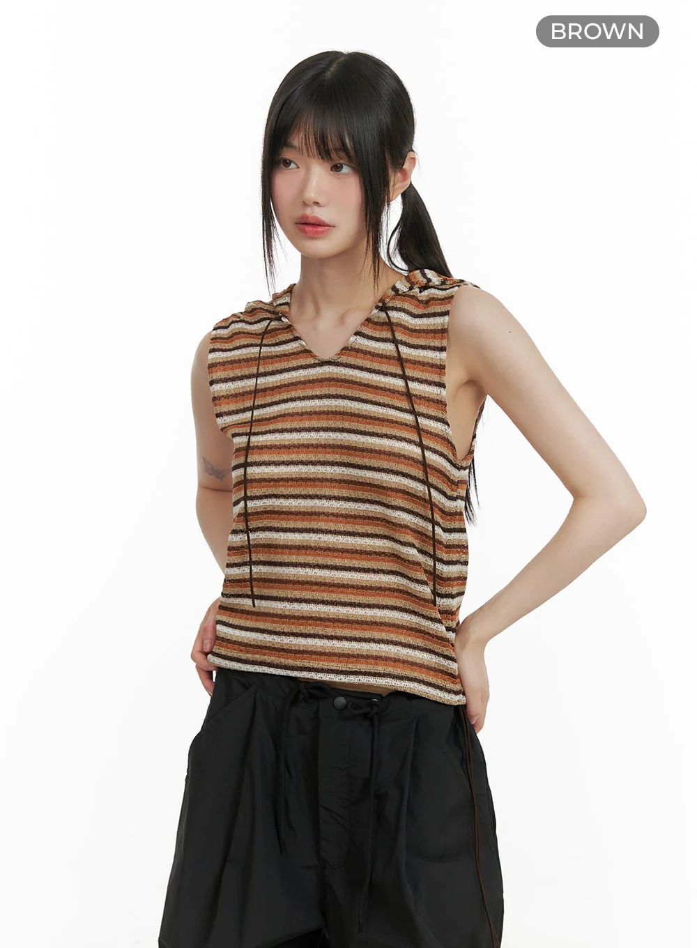 Striped Sleeveless Hoodie CA418 - Image 8
