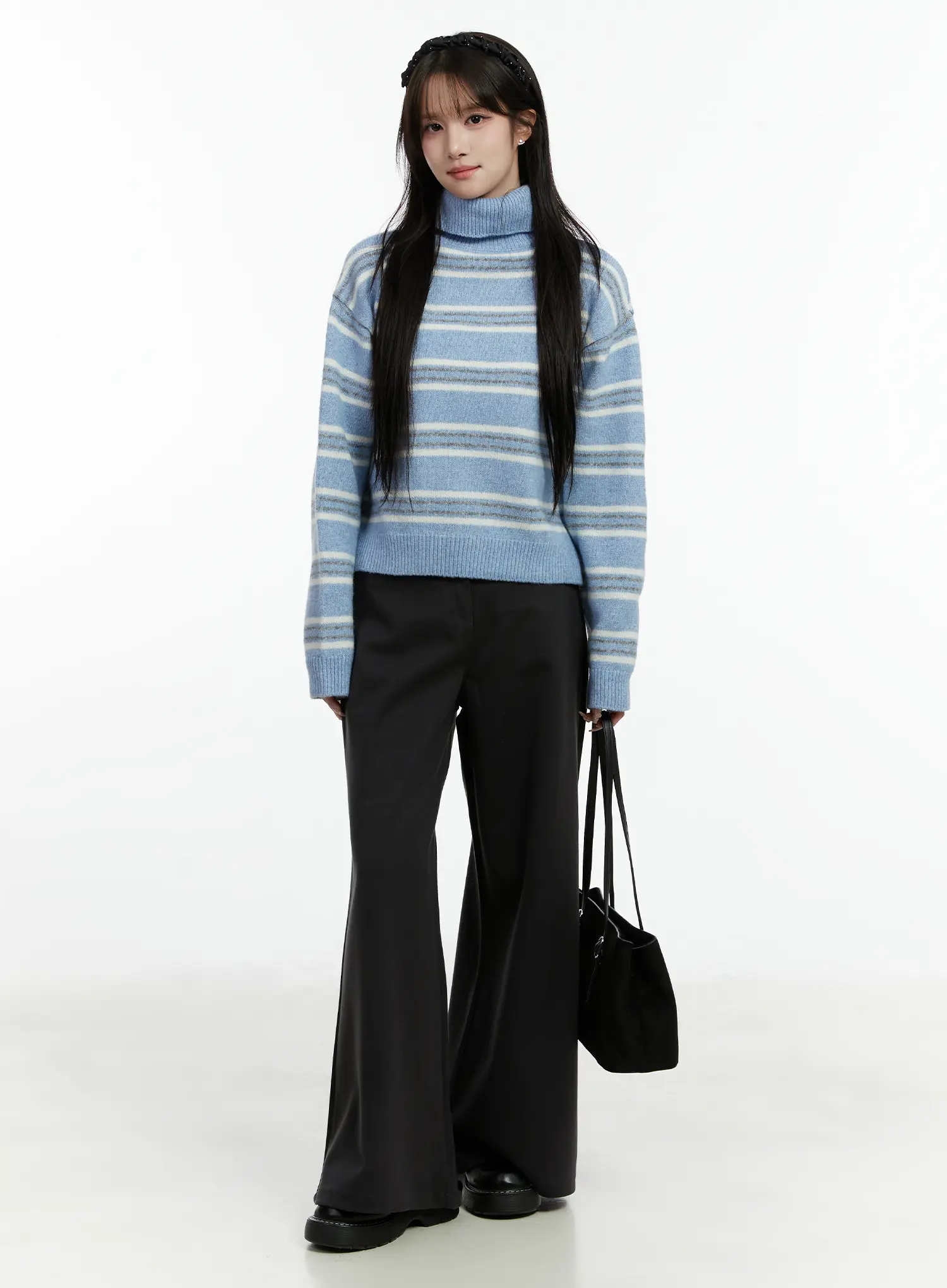 Striped Turtleneck Knit Sweater CD514 - Image 3