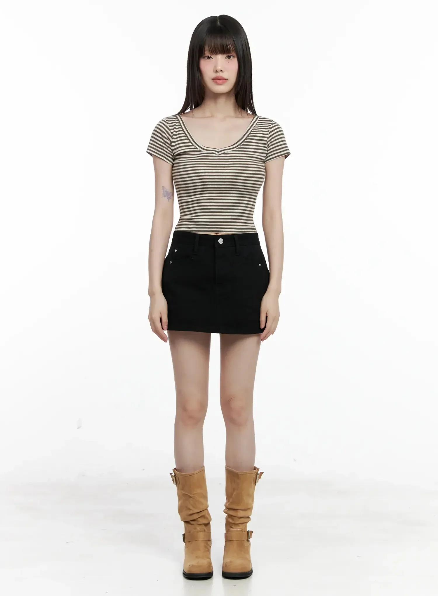 Striped V-Neck Short Sleeve Tee IL531 - Image 4