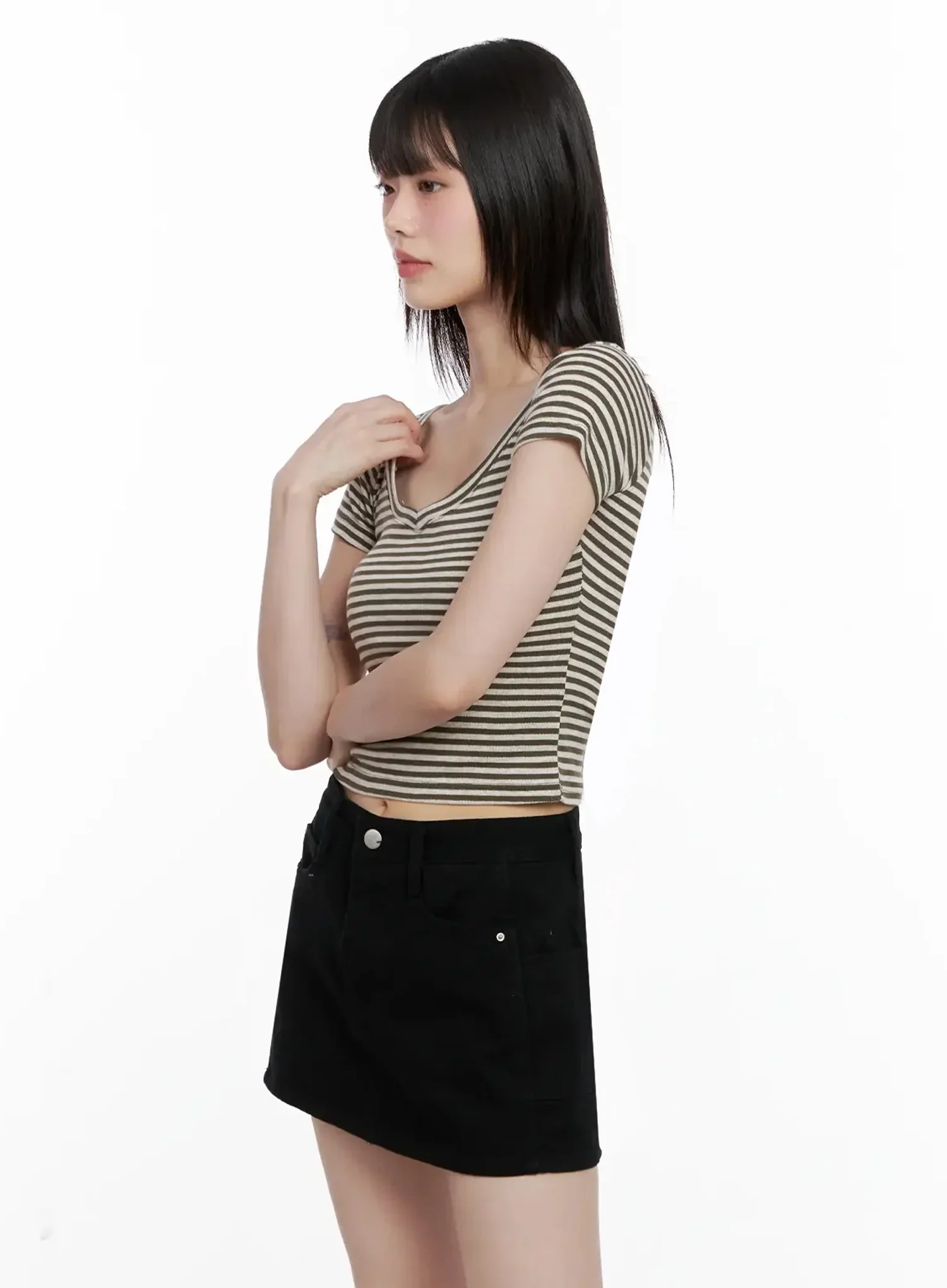 Striped V-Neck Short Sleeve Tee IL531 - Image 9