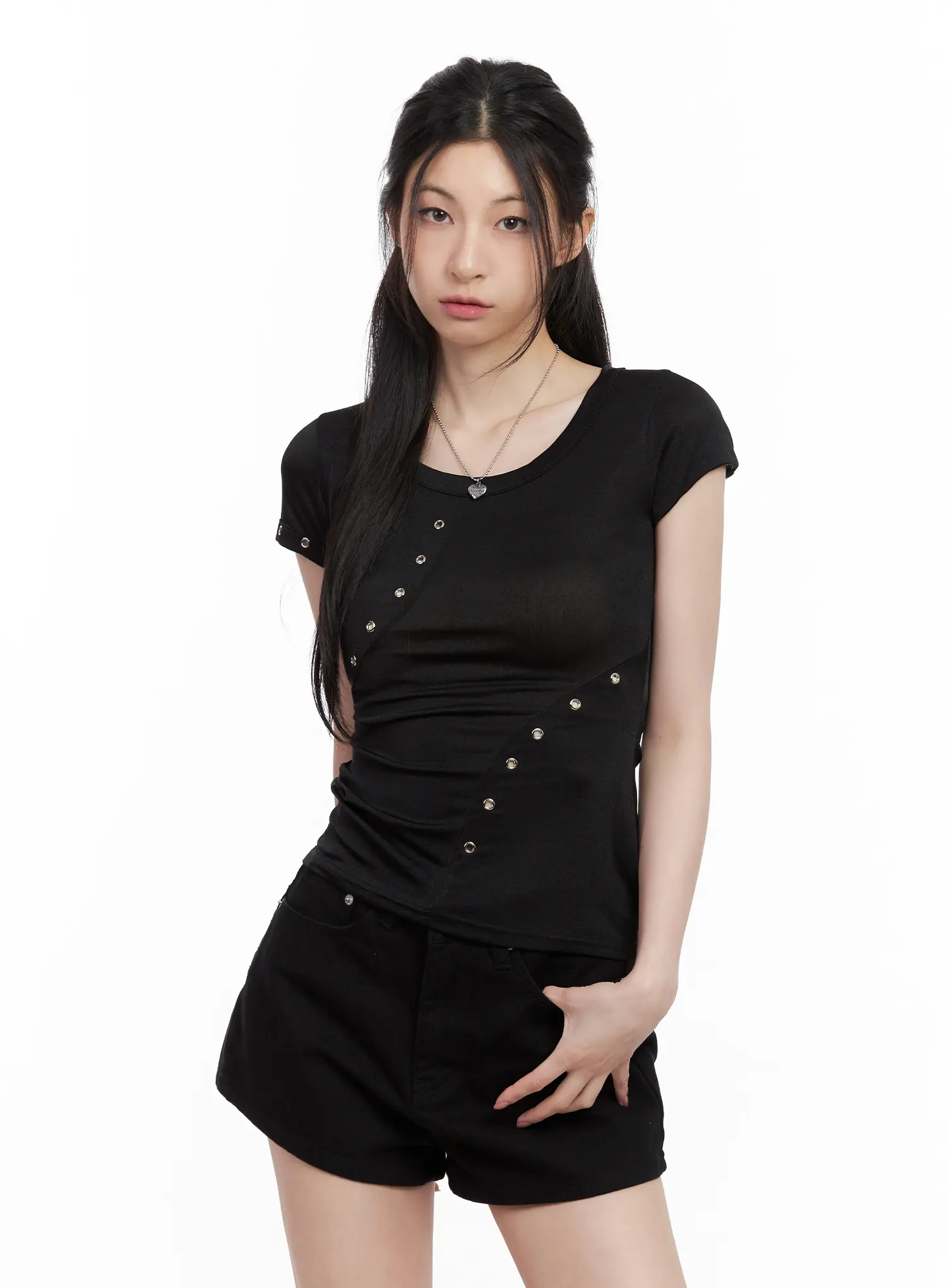 Studded Eyelet Slim-Fit Tee CL501 - Image 14