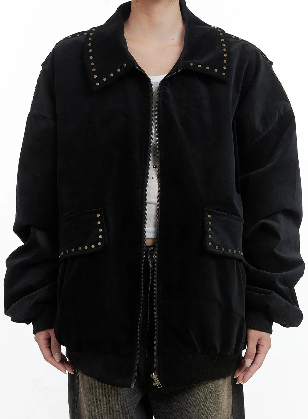 Studded Oversize Collar Jacket CO402 - Image 4