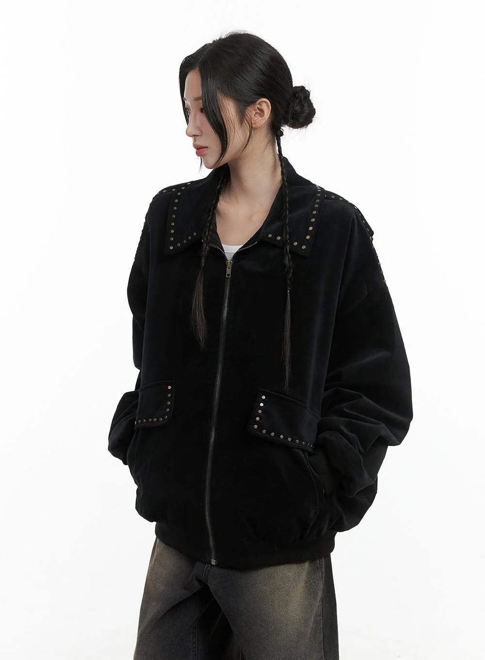 Studded Oversize Collar Jacket CO402 - Image 5