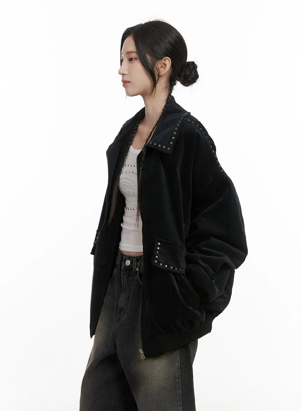 Studded Oversize Collar Jacket CO402 - Image 6