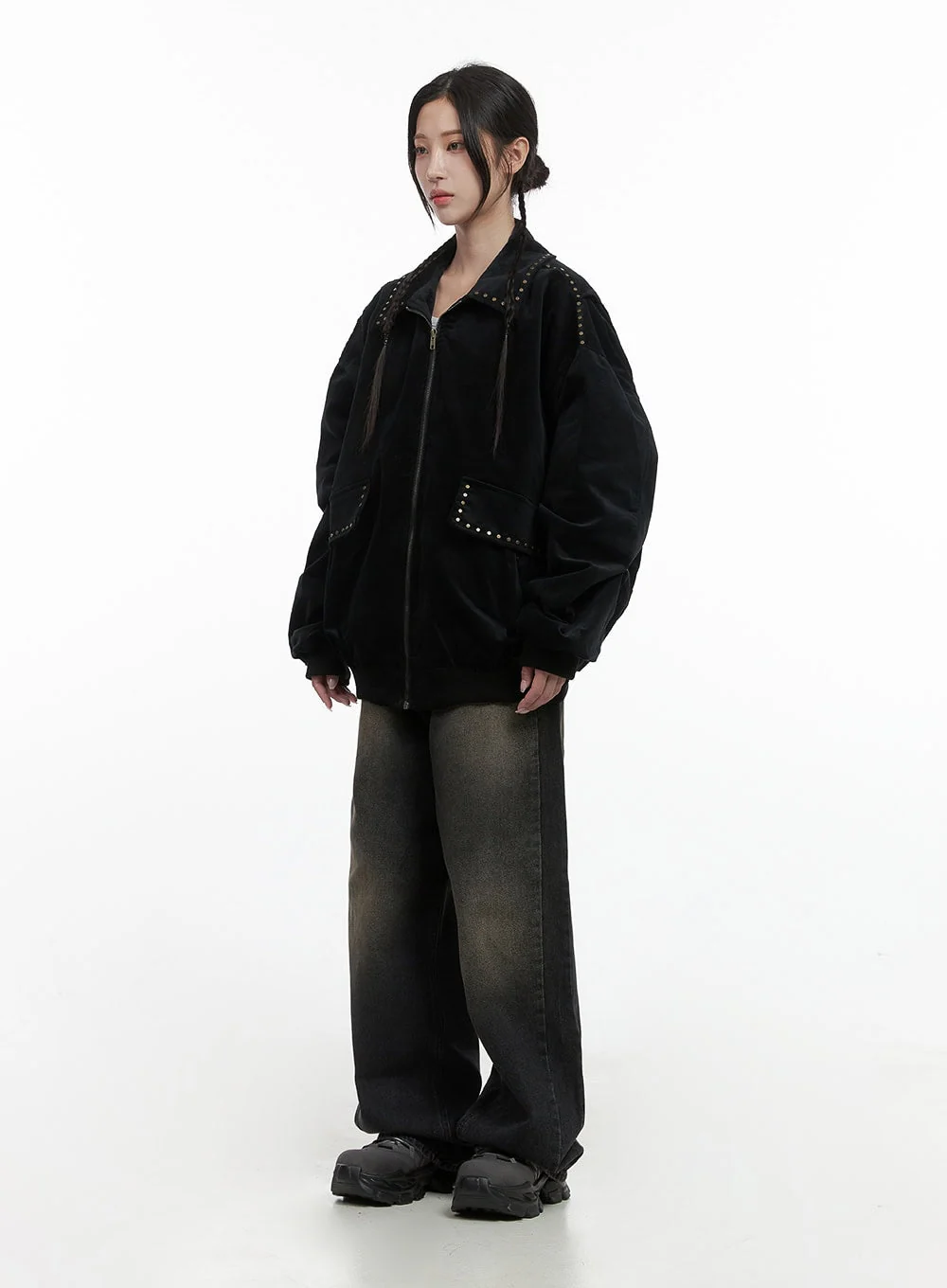 Studded Oversize Collar Jacket CO402 - Image 7