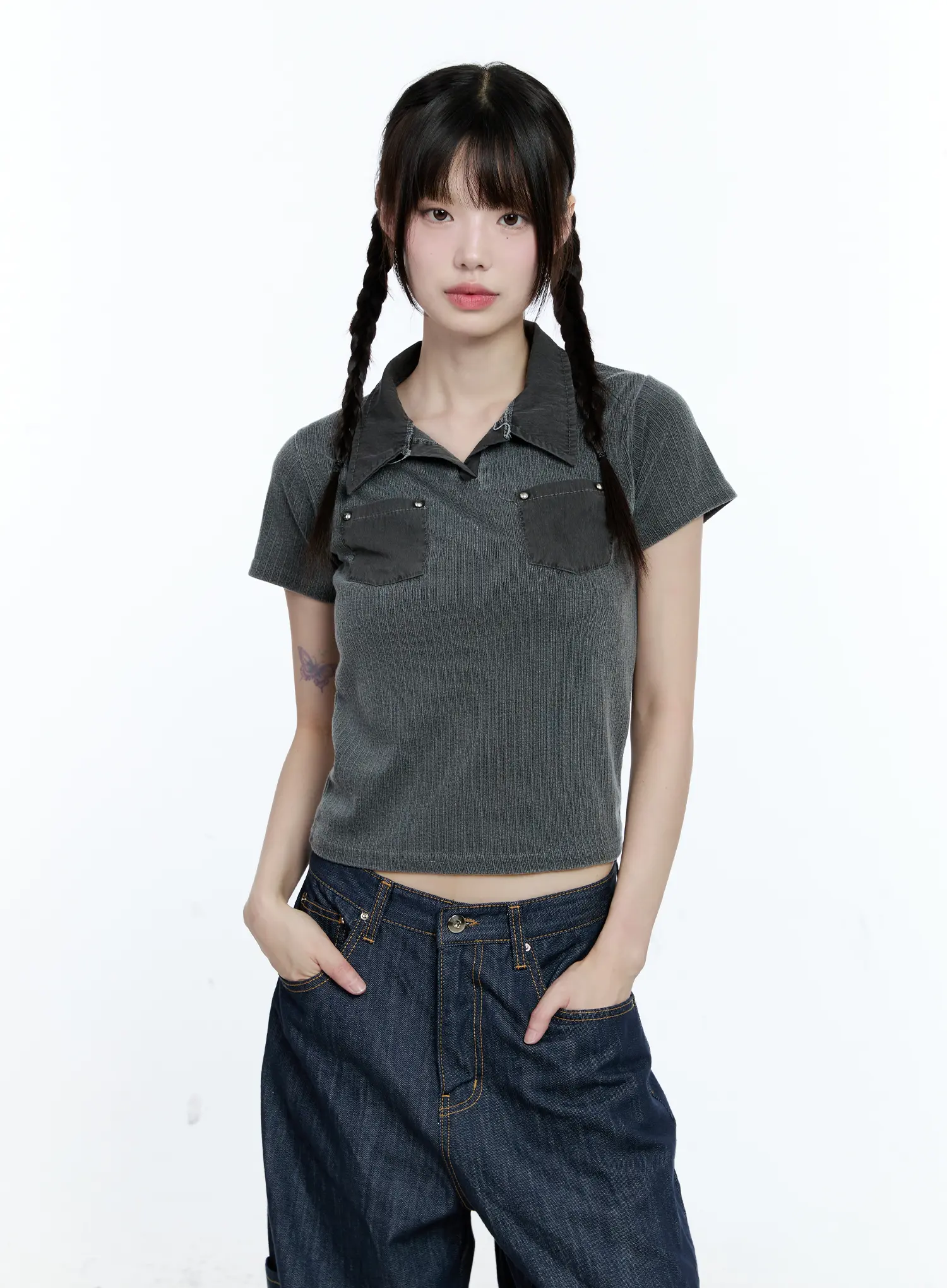 Studded Pocket Collared Tee CG511 - Image 10
