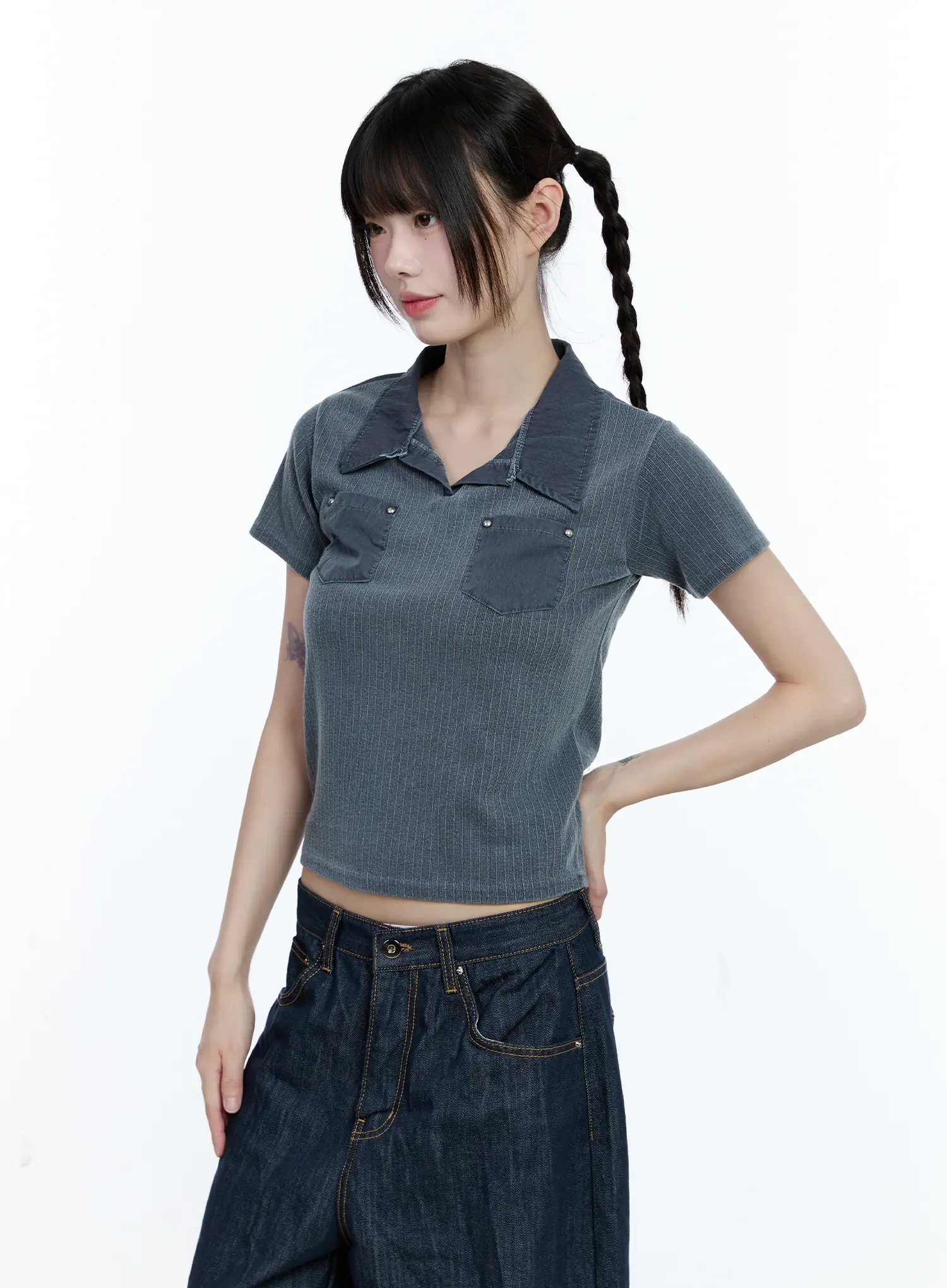 Studded Pocket Collared Tee CG511 - Image 9