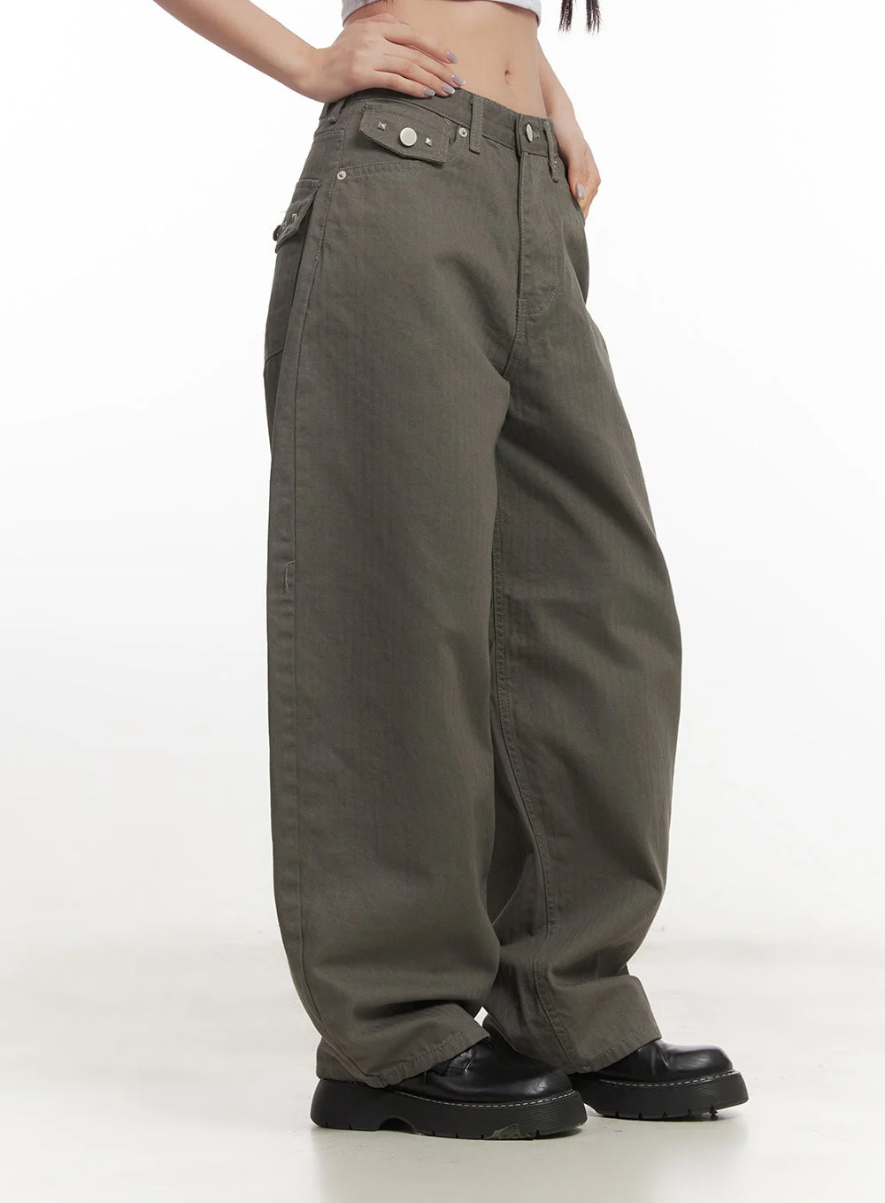 Studded Wide-Fit Cotton Pants CF526 - Image 6