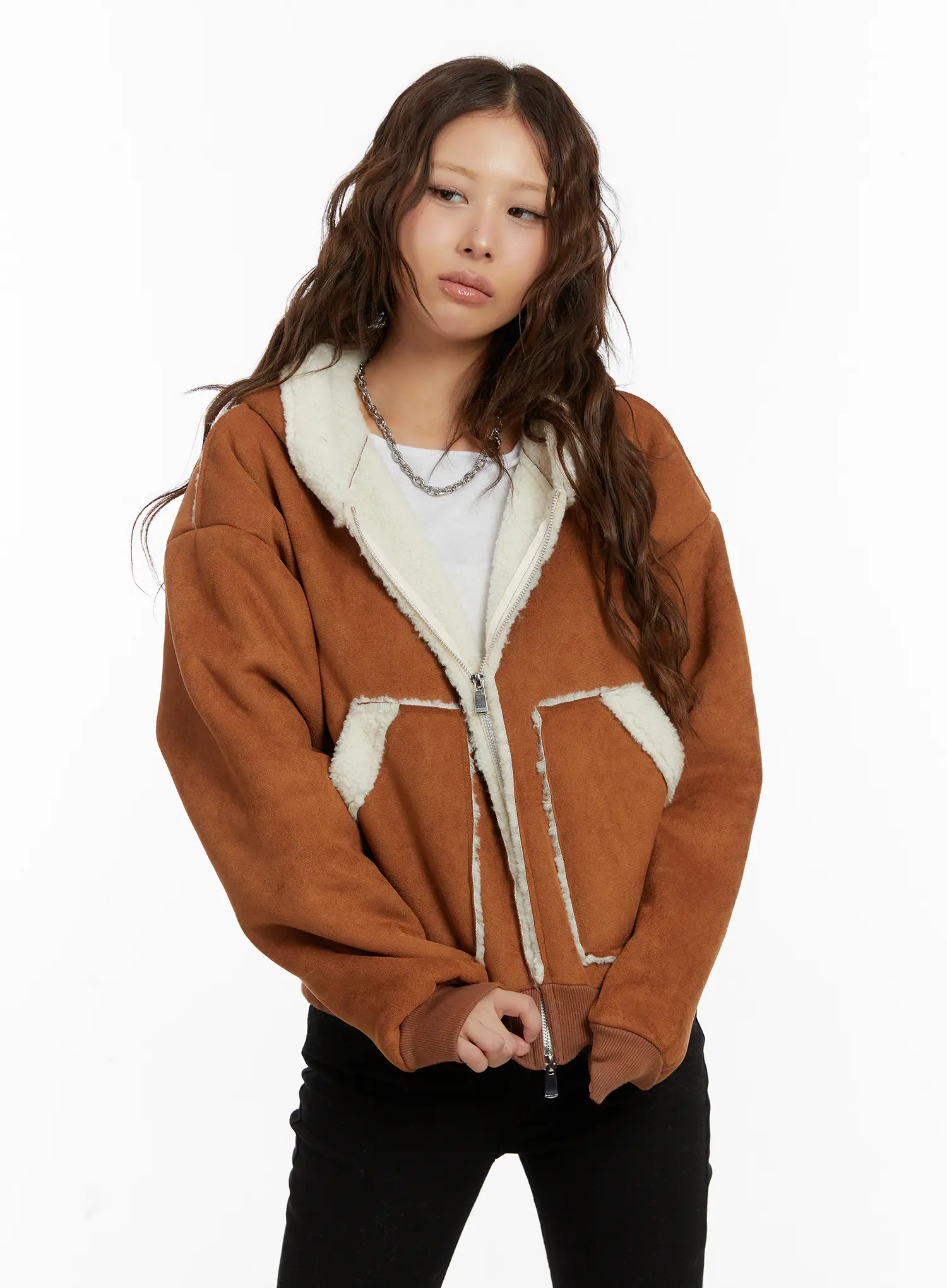 Suede Cropped Hooded Jacket CD512 - Image 10
