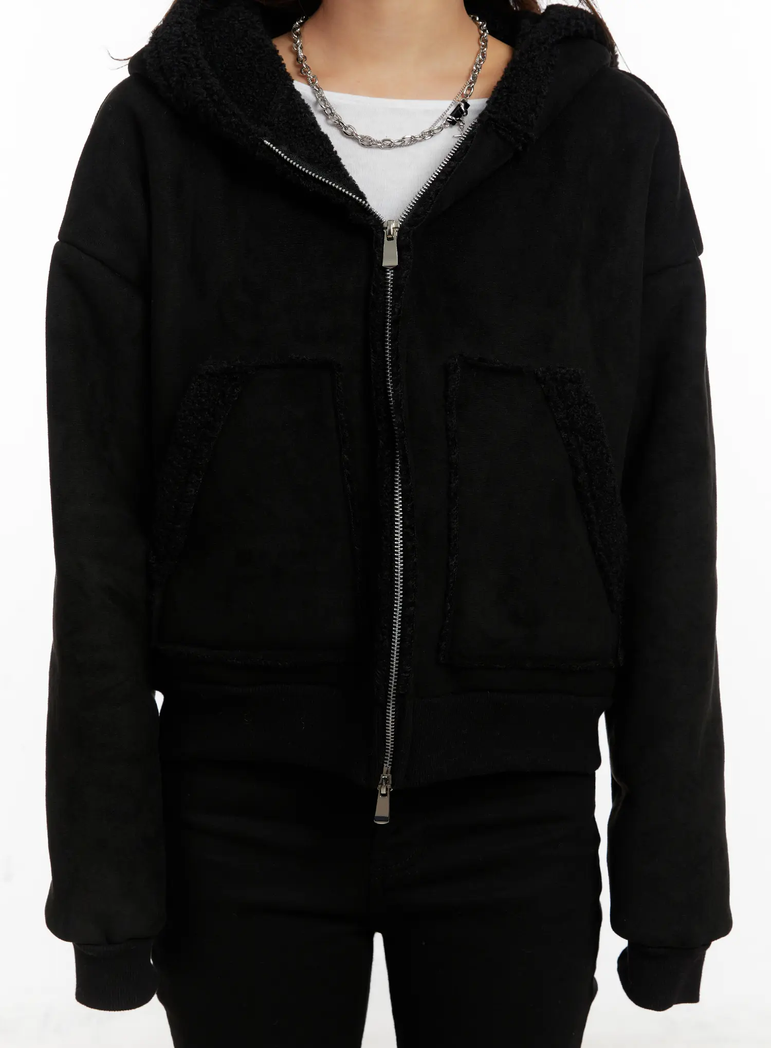 Suede Cropped Hooded Jacket CD512 - Image 4